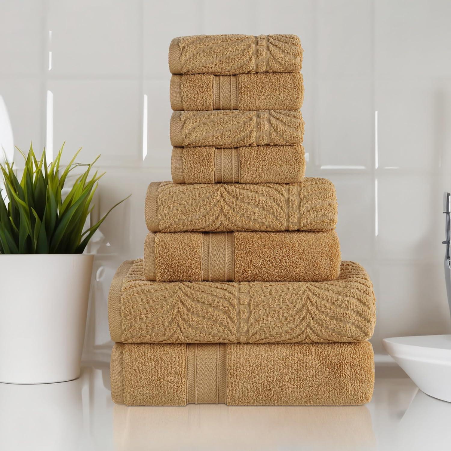 Superior Chevron Zero Twist Cotton 8-Piece Towel Set, Gold