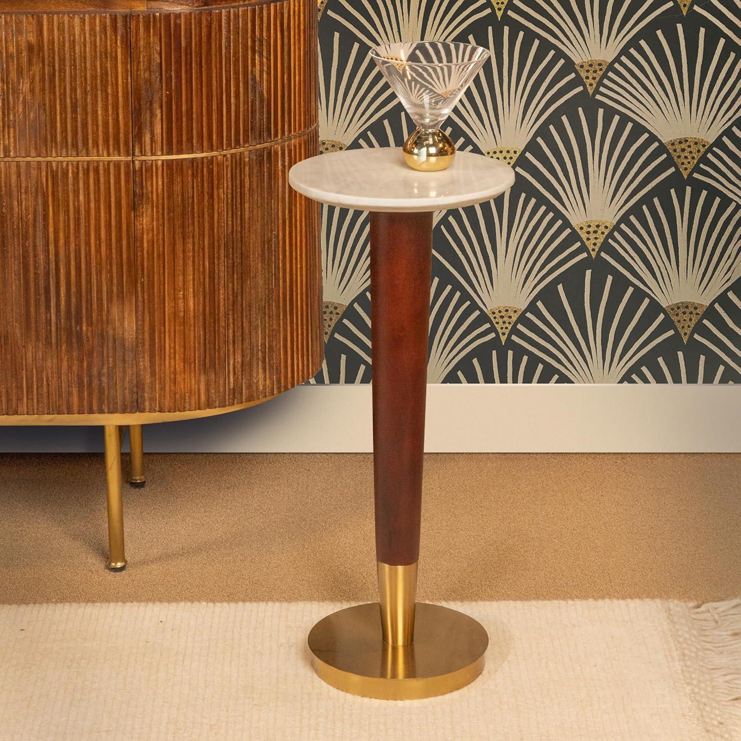 Bloomingville Acacia Wood and Metal Martini Table with Marble Top, Walnut and Brass