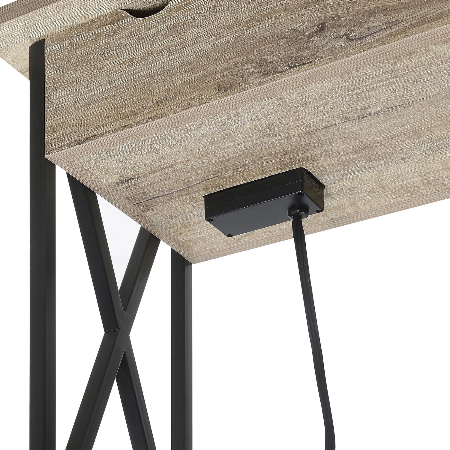 Convenience Concepts Tucson Flip Top End Table with Charging Station and Shelf, Sandstone/Black