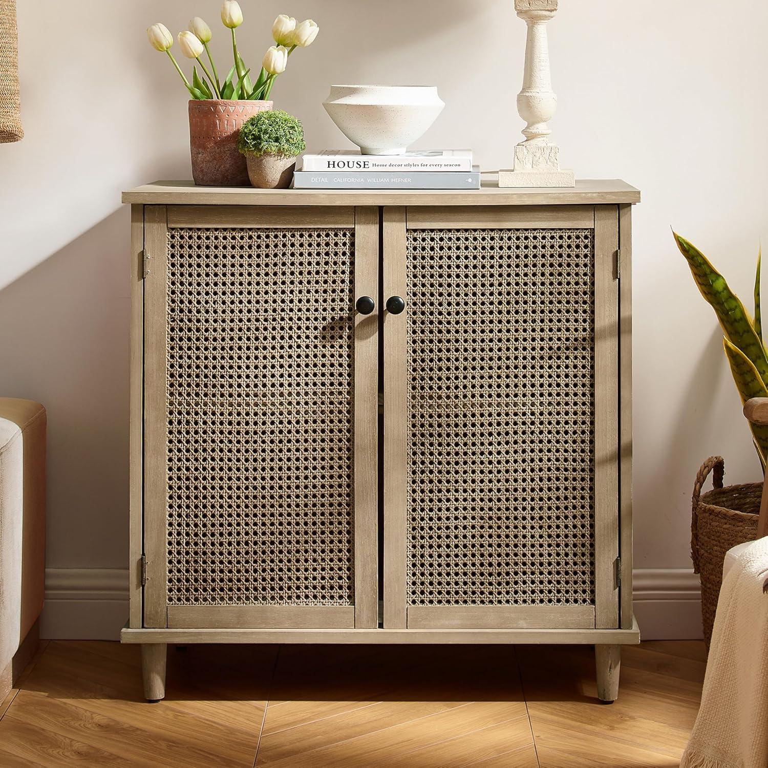 Art Leon Cane Wicker Cabinet Sideboard, Natural