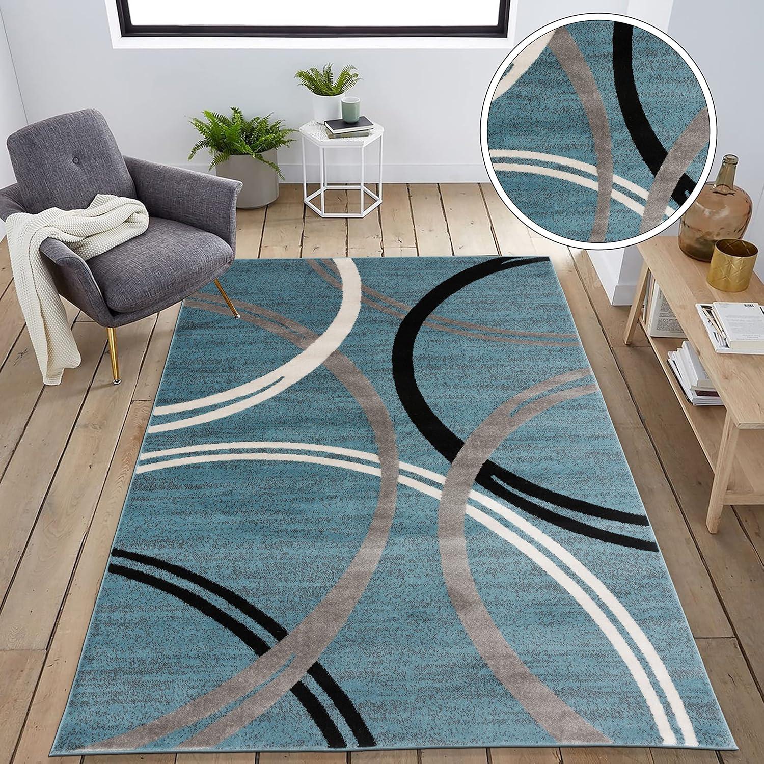 World Rug Gallery Contemporary Abstract Circles Design Blue 3'3" x 5' Area Rug