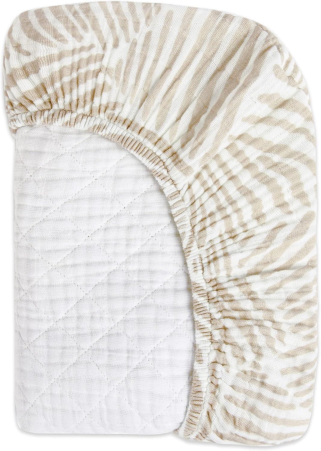 Oat Stripe Quilted Changing Pad Cover In  Muslin Cotton