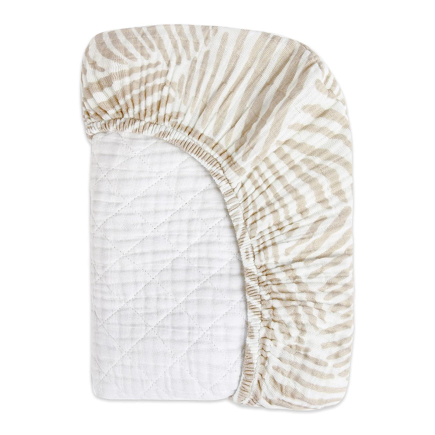 Oat Stripe Quilted Changing Pad Cover In  Muslin Cotton