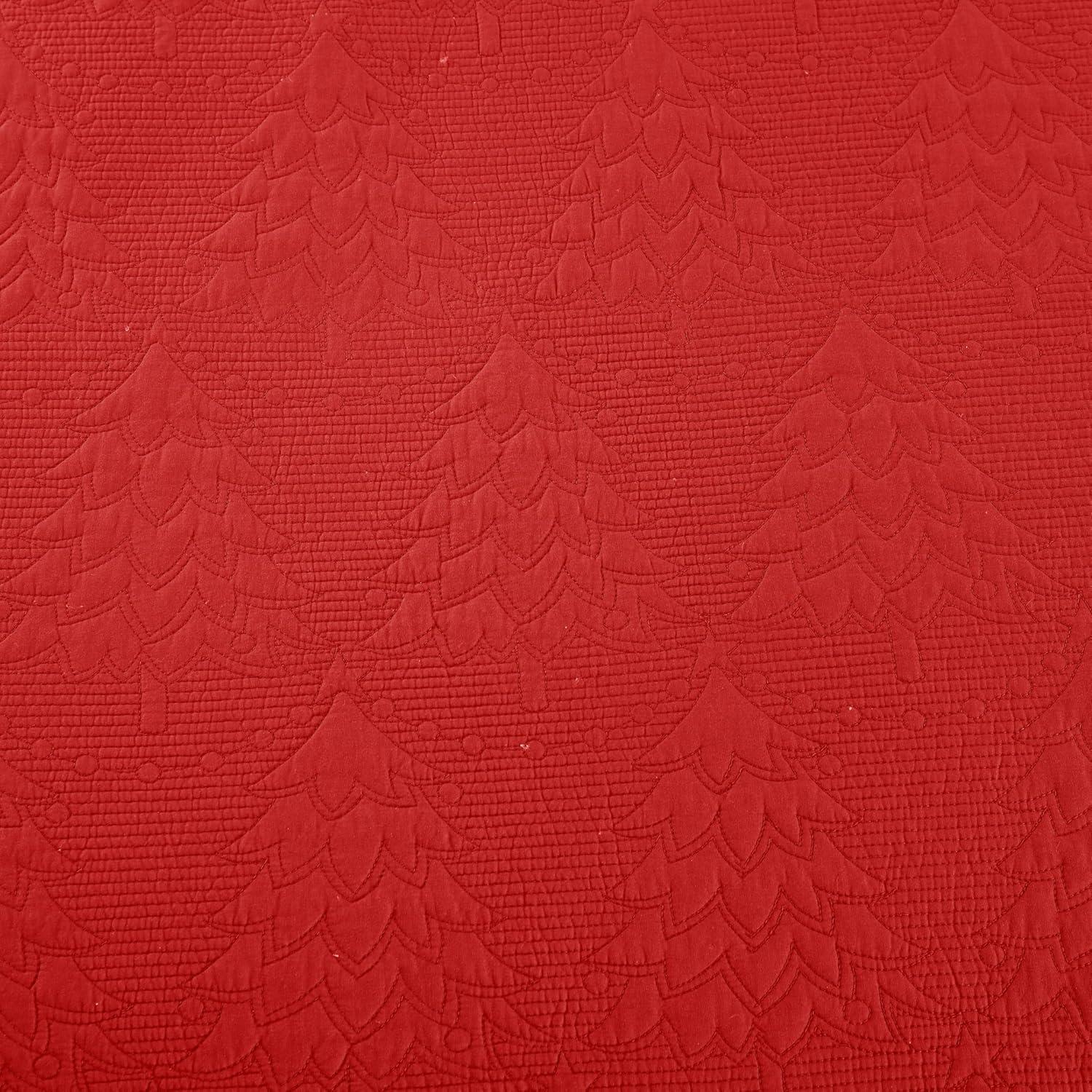 3 Pcs Festive Christmas Quilt Bedspread Set Holiday Bedding Medallion Red