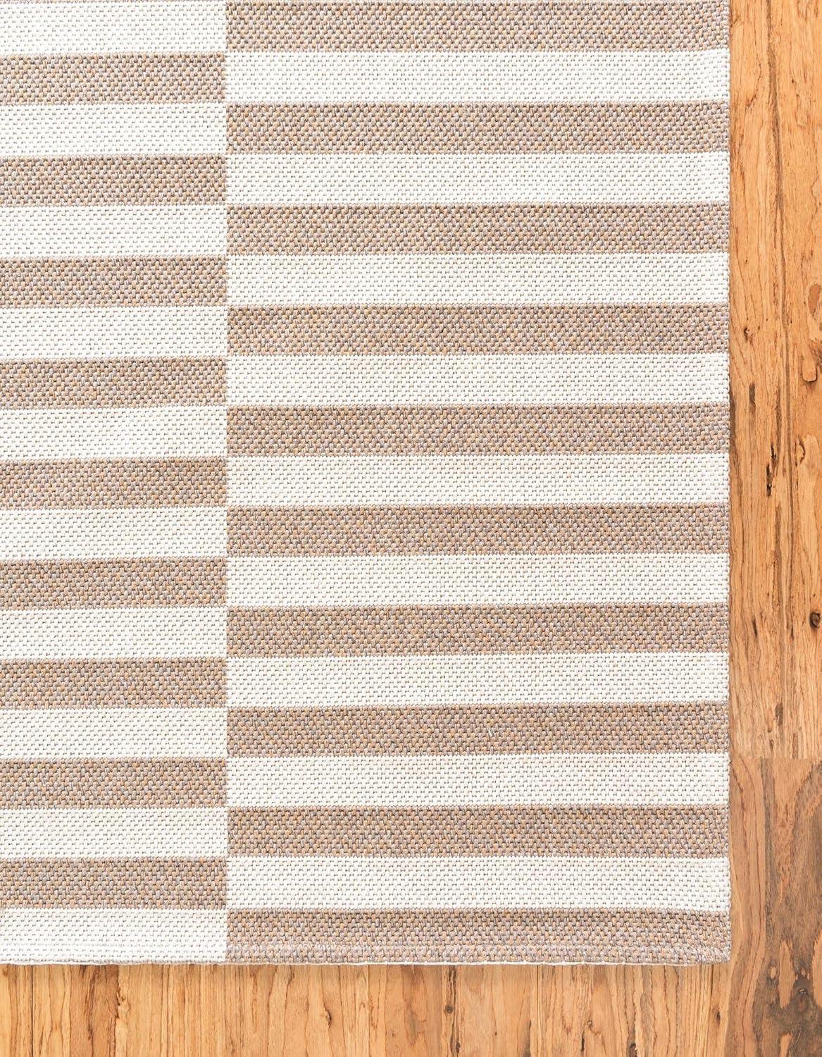 Taupe and Ivory Striped Flatweave Cotton Area Rug