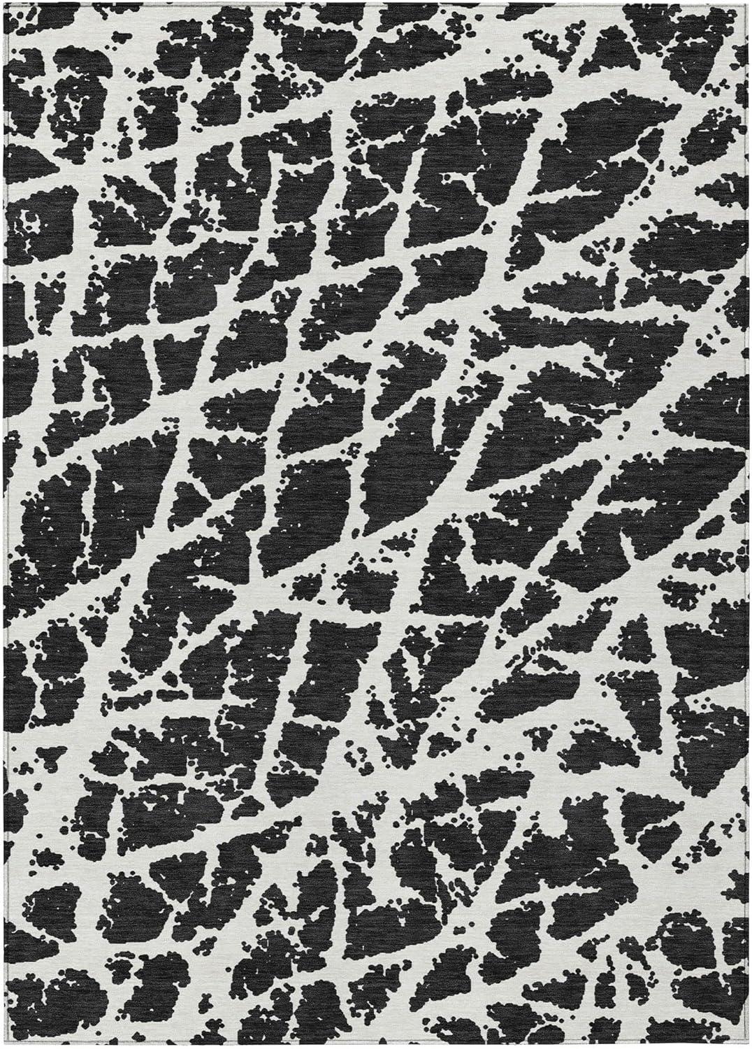 Black and White Synthetic Washable Rectangular Area Rug