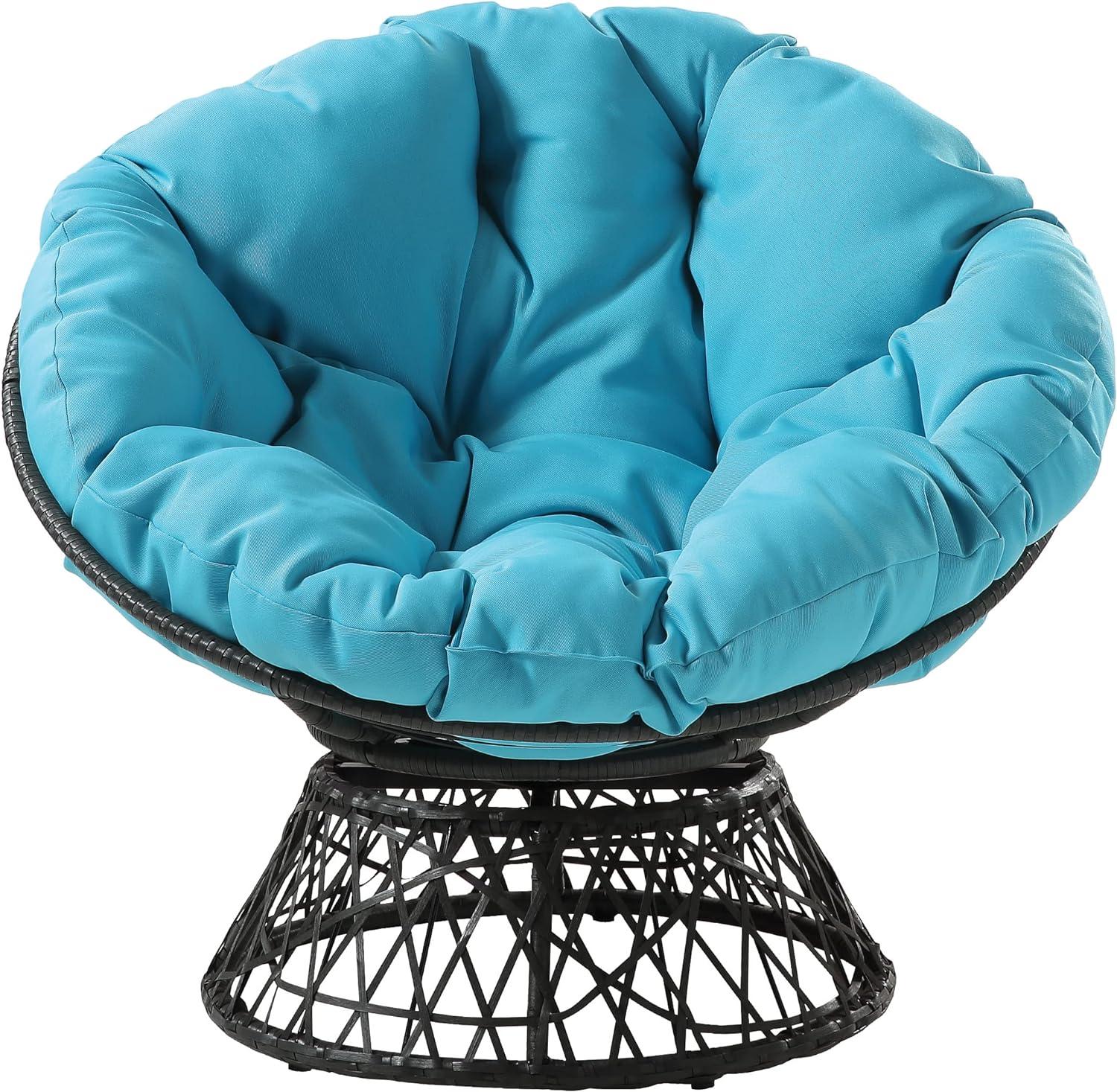 Blue Metal and Wicker 360° Swivel Lounge Chair