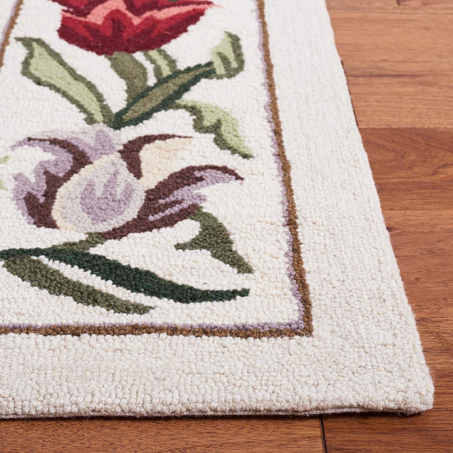 SAFAVIEH Chelsea Mabelle Floral Wool Area Rug, Ivory/Green, 5'6" x 5'6" Square