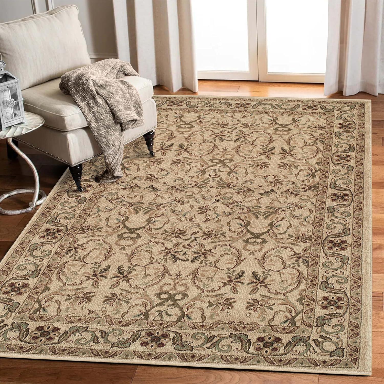 Superior Heritage Oriental Floral Indoor Area Rug, 9'x12', Ivory