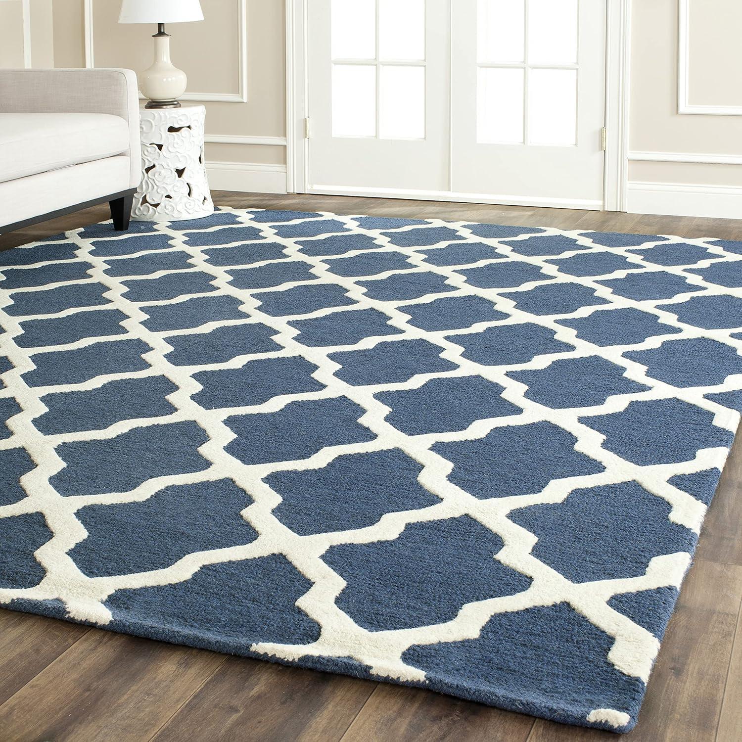 SAFAVIEH Cambridge Liam Geometric Wool Area Rug, Navy Blue/Ivory, 6' x 6' Square