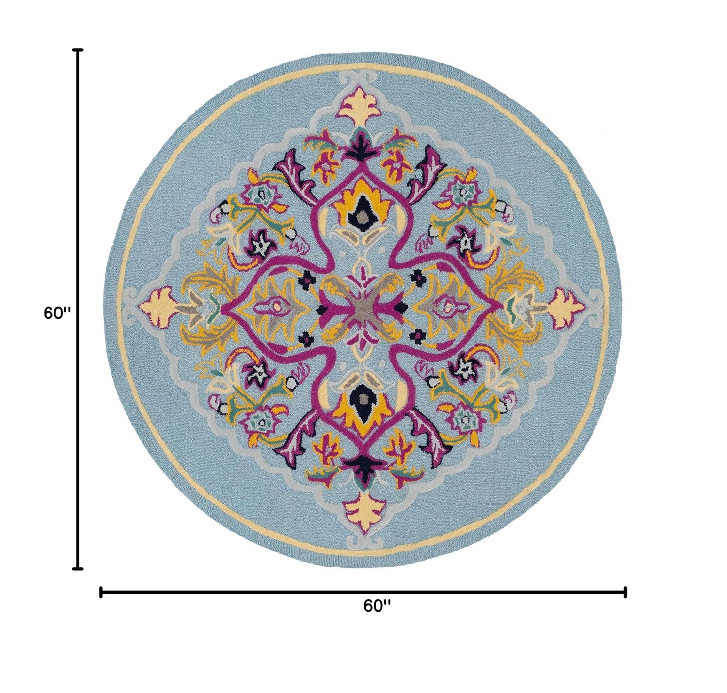 Bellagio BLG605 Hand Tufted Indoor Area Rug - Light Blue/Multi - 5' Round - Safavieh