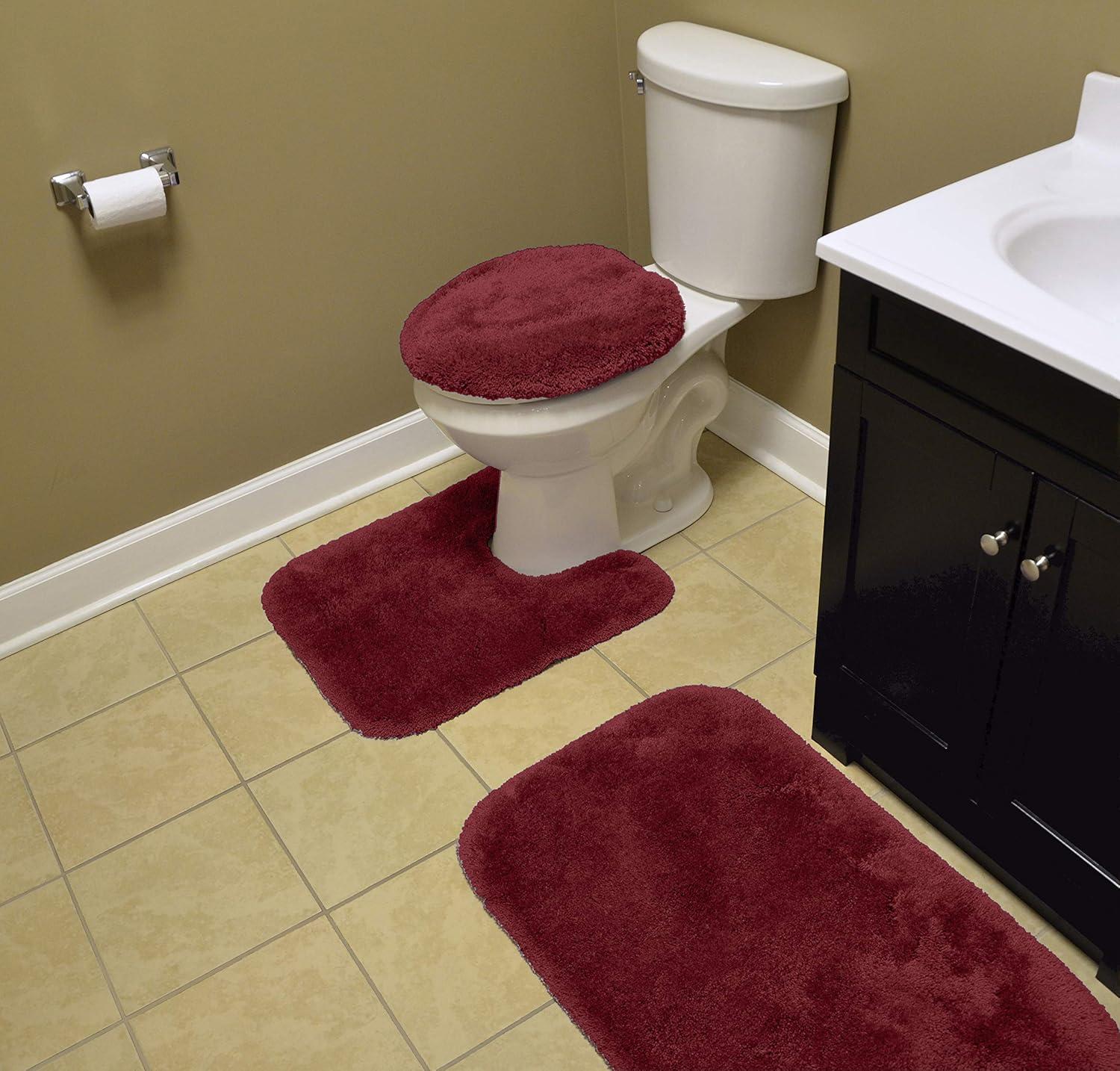 Garland Rug 3pc Finest Luxury Ultra Plush Washable Nylon Bath Rug Set Red : Microfiber, Machine Washable, Non-Slip Backing
