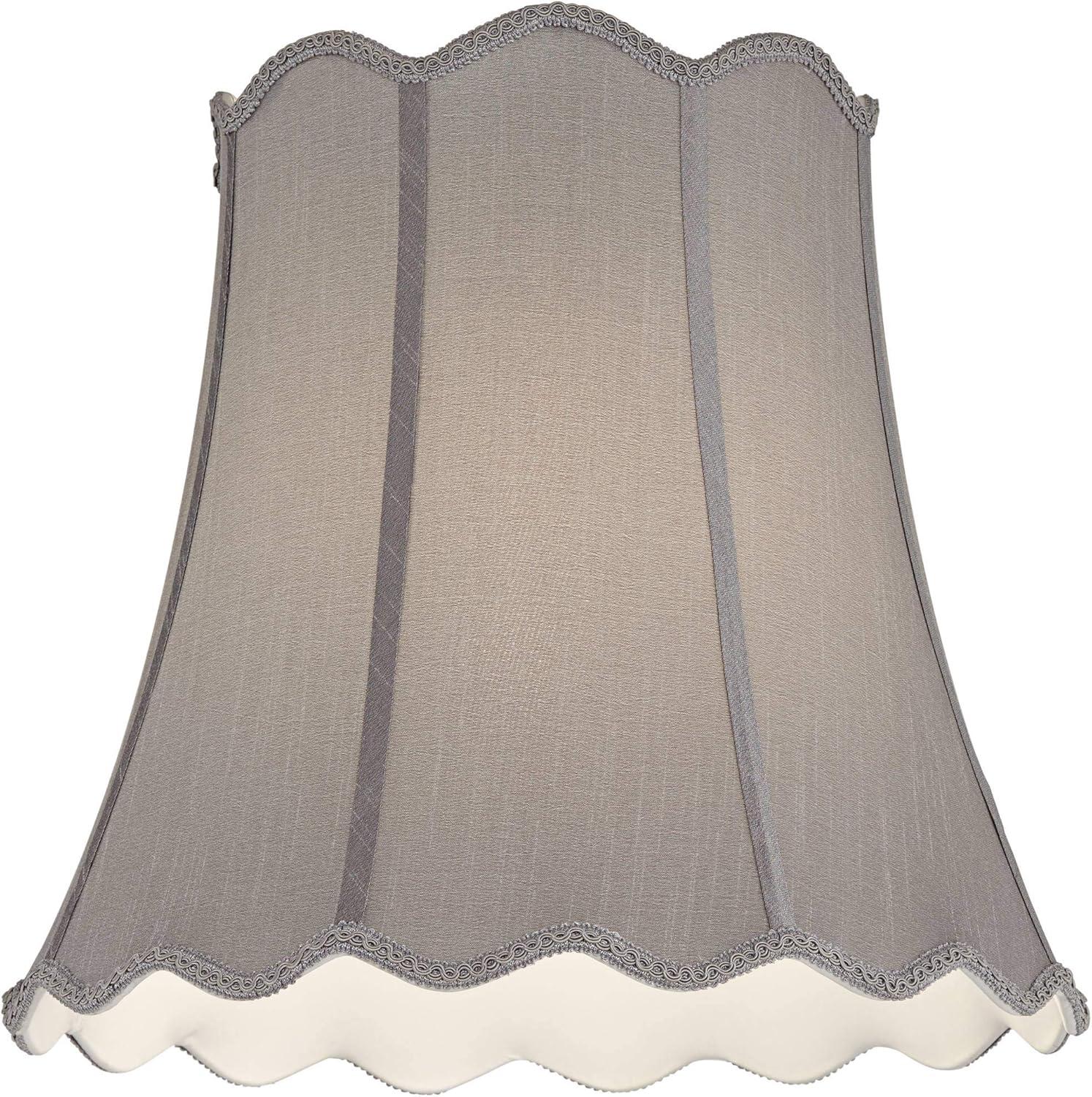 Springcrest Morell Gray Medium Scallop Bell Lamp Shade 10" Top x 16" Bottom x 15" High x 16" Slant (Spider) Replacement with Harp and Finial