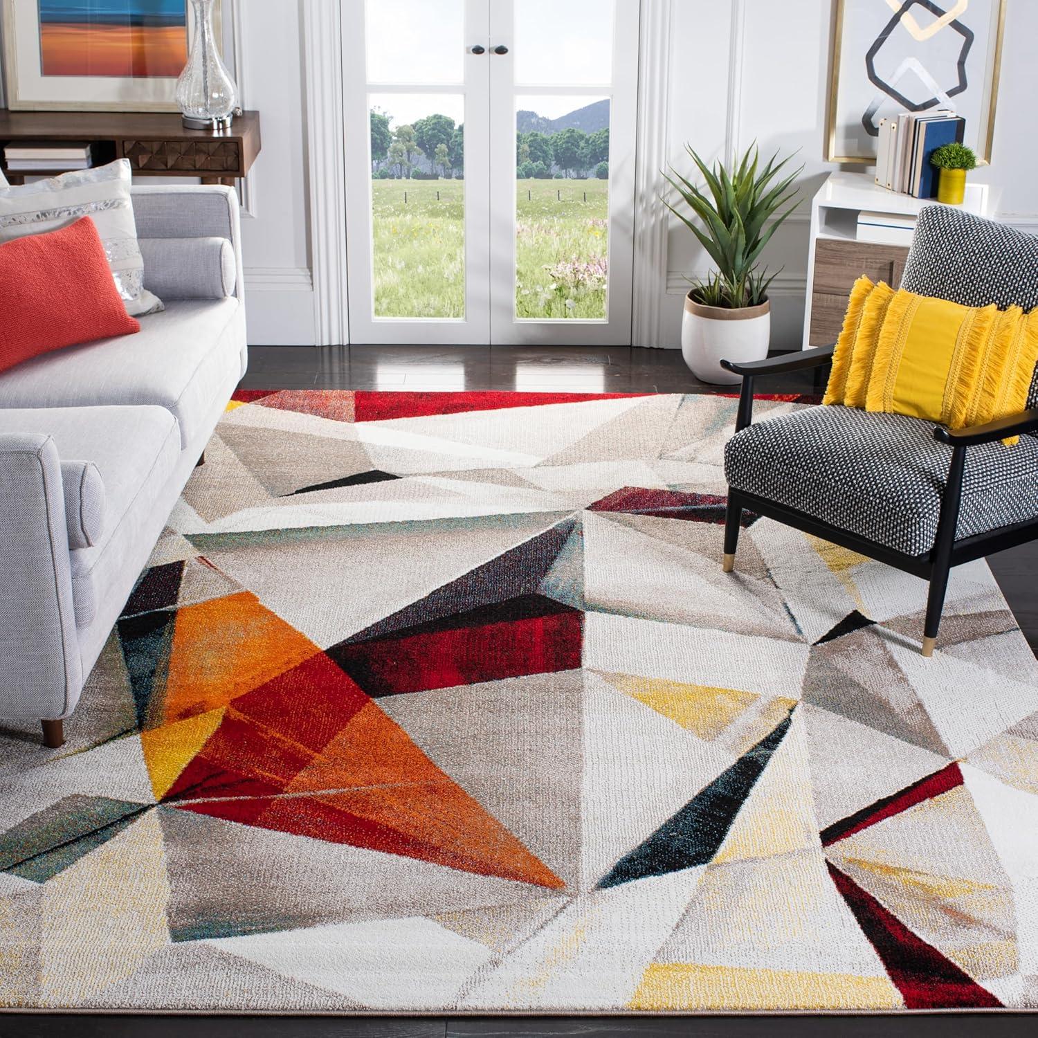Porcello PRL6940 Power Loomed Indoor Area Rug - 9'x12' - Light Grey/Orange - Safavieh