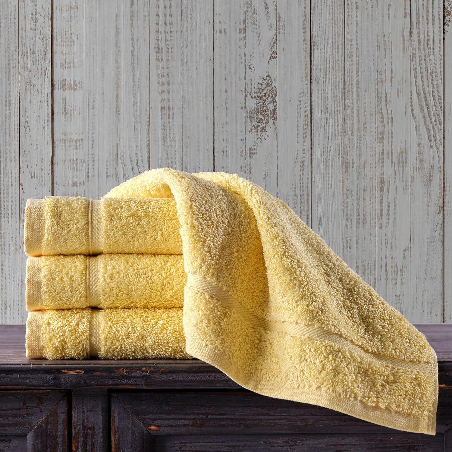 Hawmam Linen Yellow Face Washcloths, Set of 4, 13' x 13', Premium Luxury 100% Turkish Cotton, 600 GSM, Soft Hotel Quality Yellow Towels Bathroom Sets, Versatile For Kitchen, Hand, Cleaning