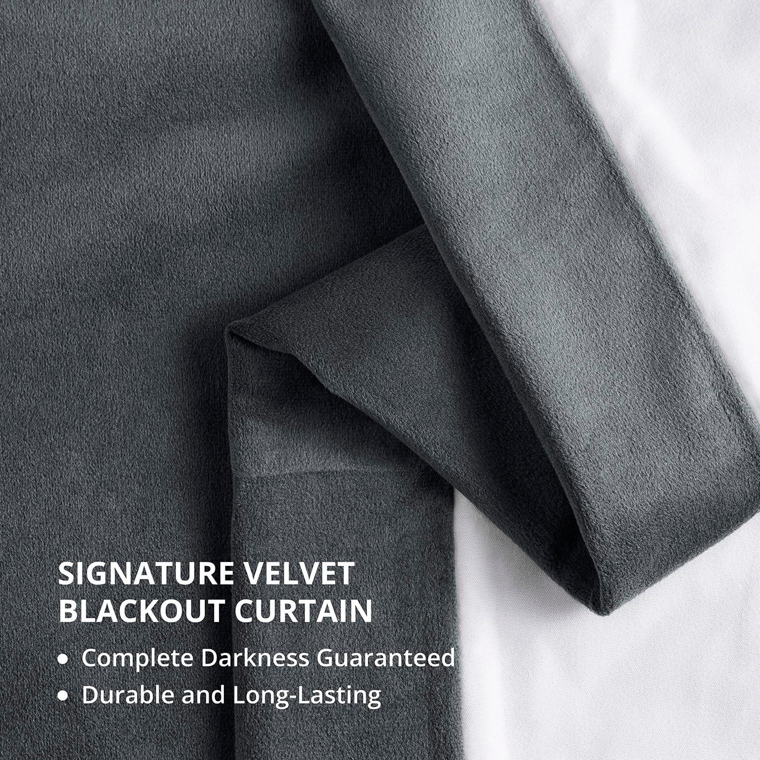 Half Price Drapes Signature Blue Grey Velvet Blackout Curtains For Bedroom(1 Panel), 50WX 96L