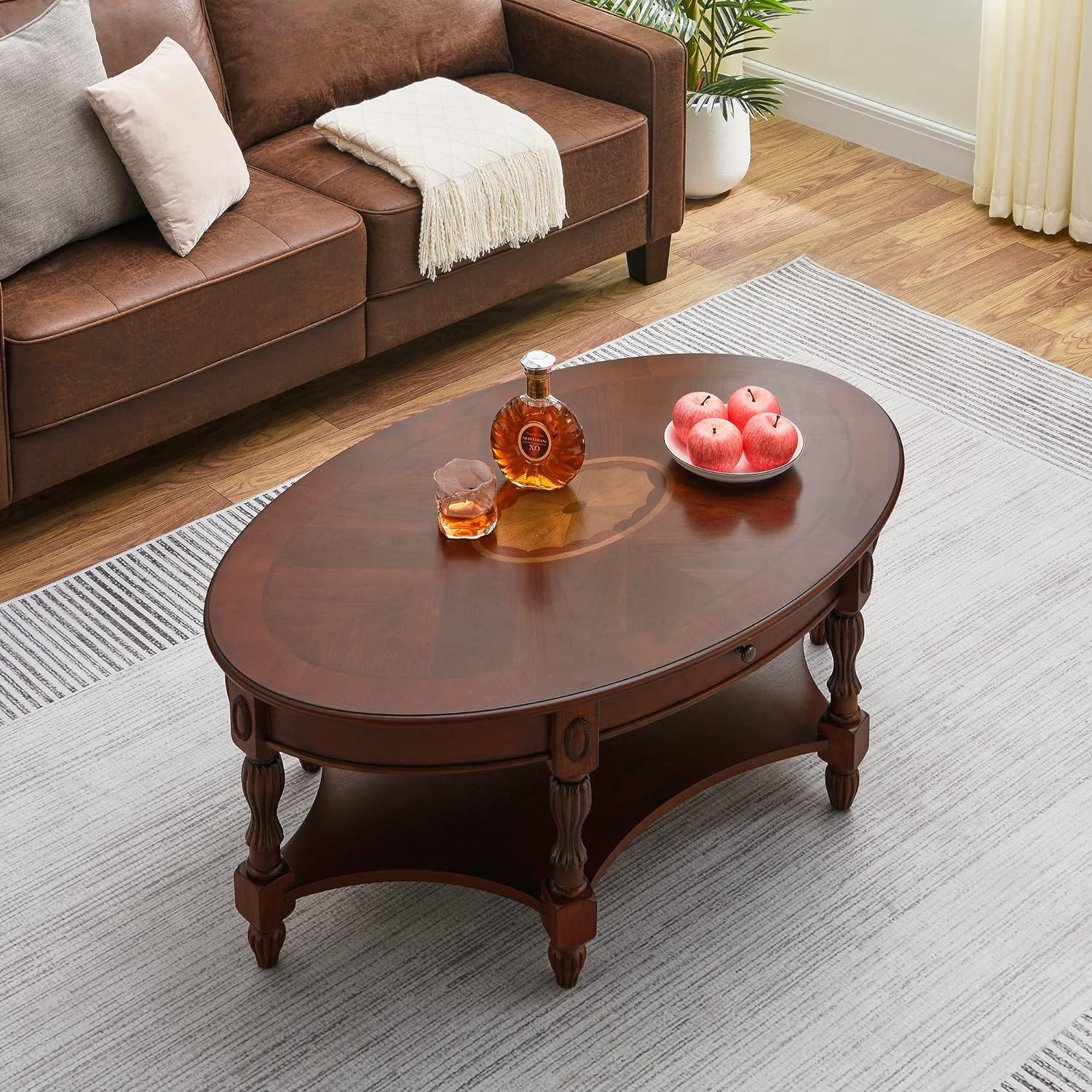 Solid Wood Coffee Table Console Table with Storage Drawer With drawers Coffee Table Wood, Cherry Coffee Tables