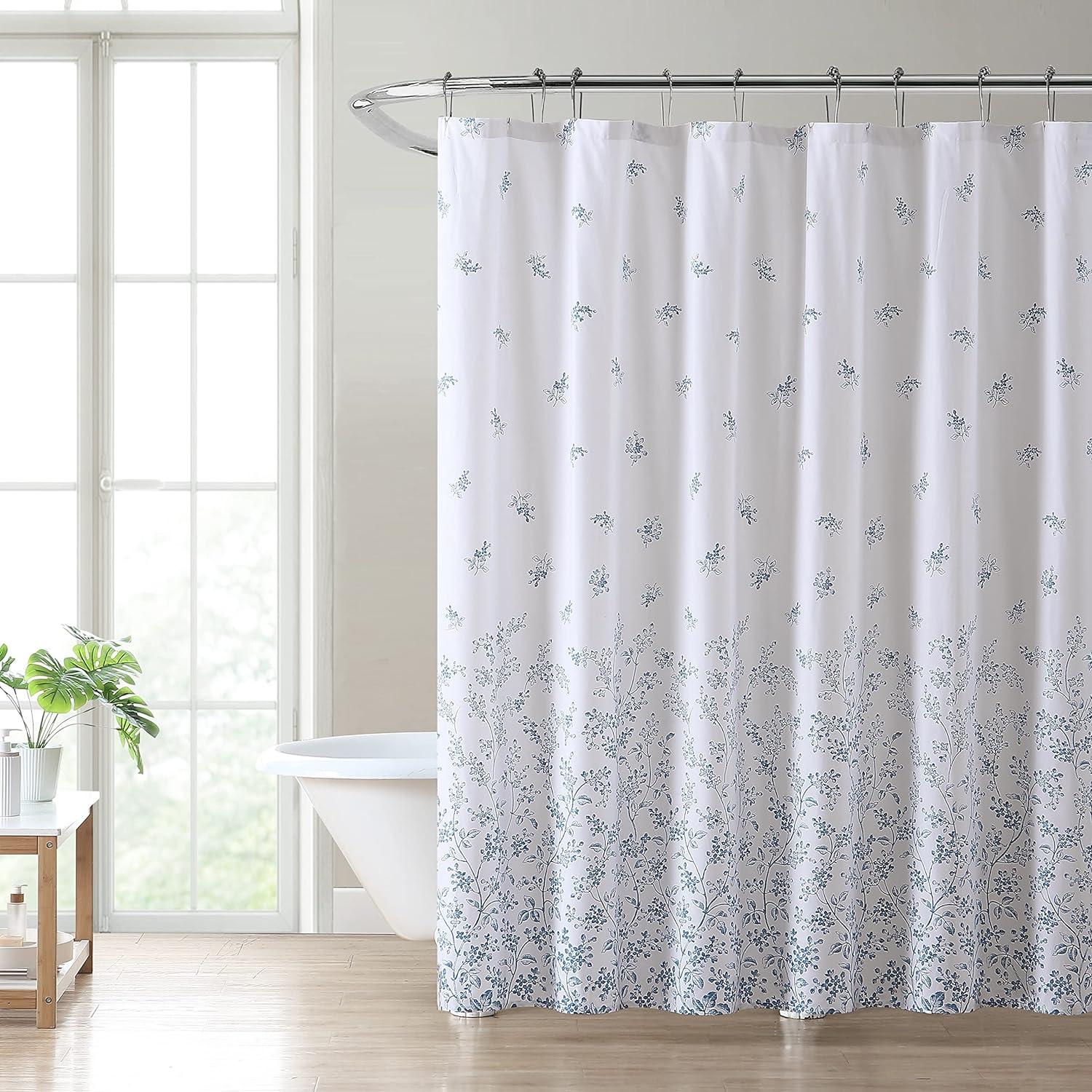 Home - Shower Curtain, Stylish Bathroom Decor With Buttonhold Top, Elegant Floral Home Decor (Flora Blue, 72" X 72")[s1]