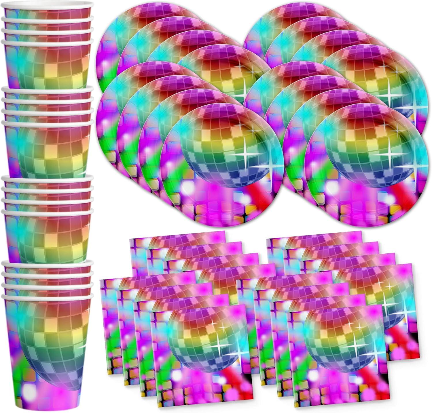 Disco Birthday Party Supplies Set Plates Napkins Cups Tableware Kit for 16