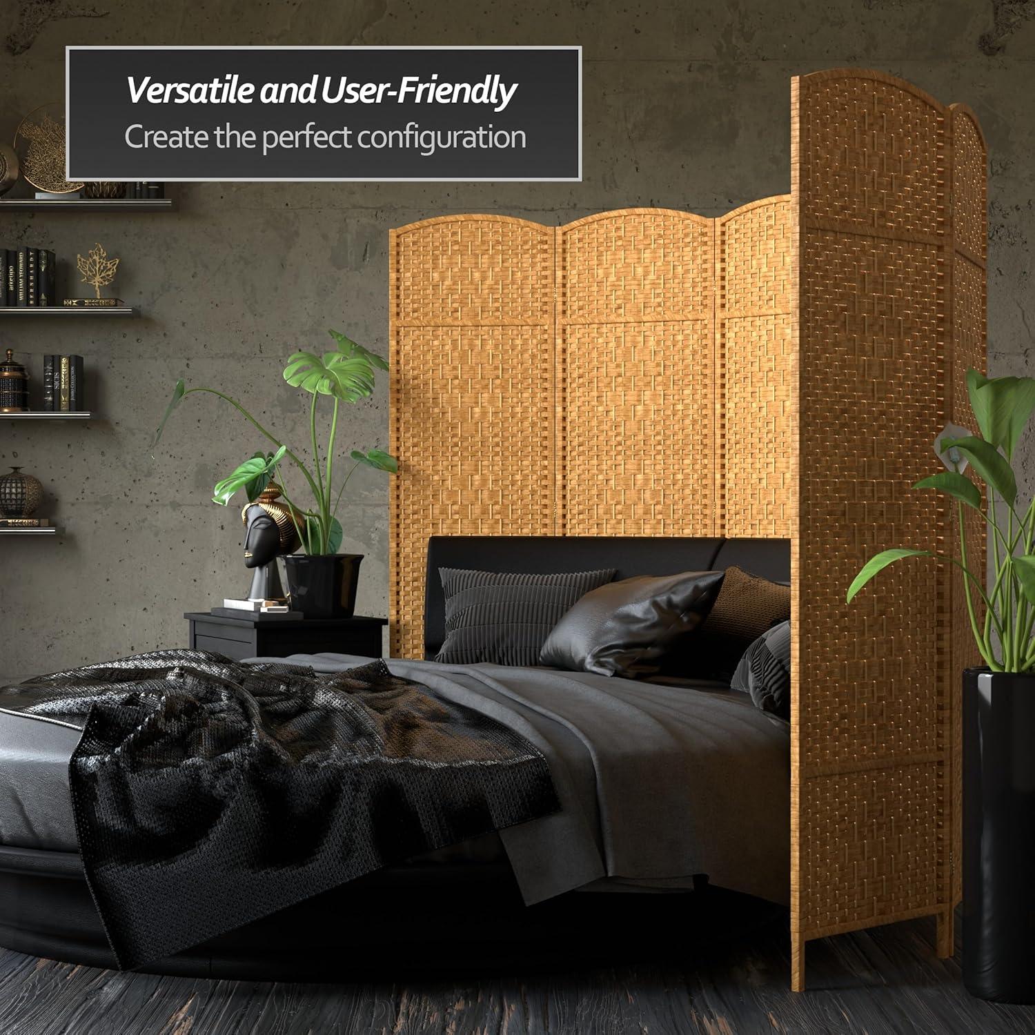 Oriental Furniture 6 ft. Tall Diamond Weave Room Divider - Light Beige - 6 Panel