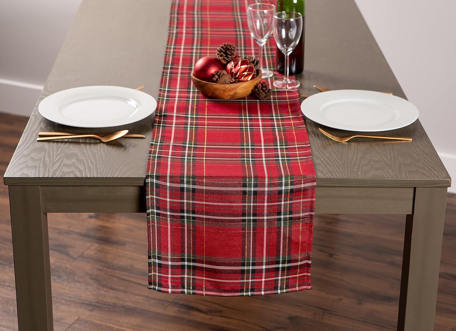 Red Tartan Plaid Holiday Table Runner, 14x72, Polyester