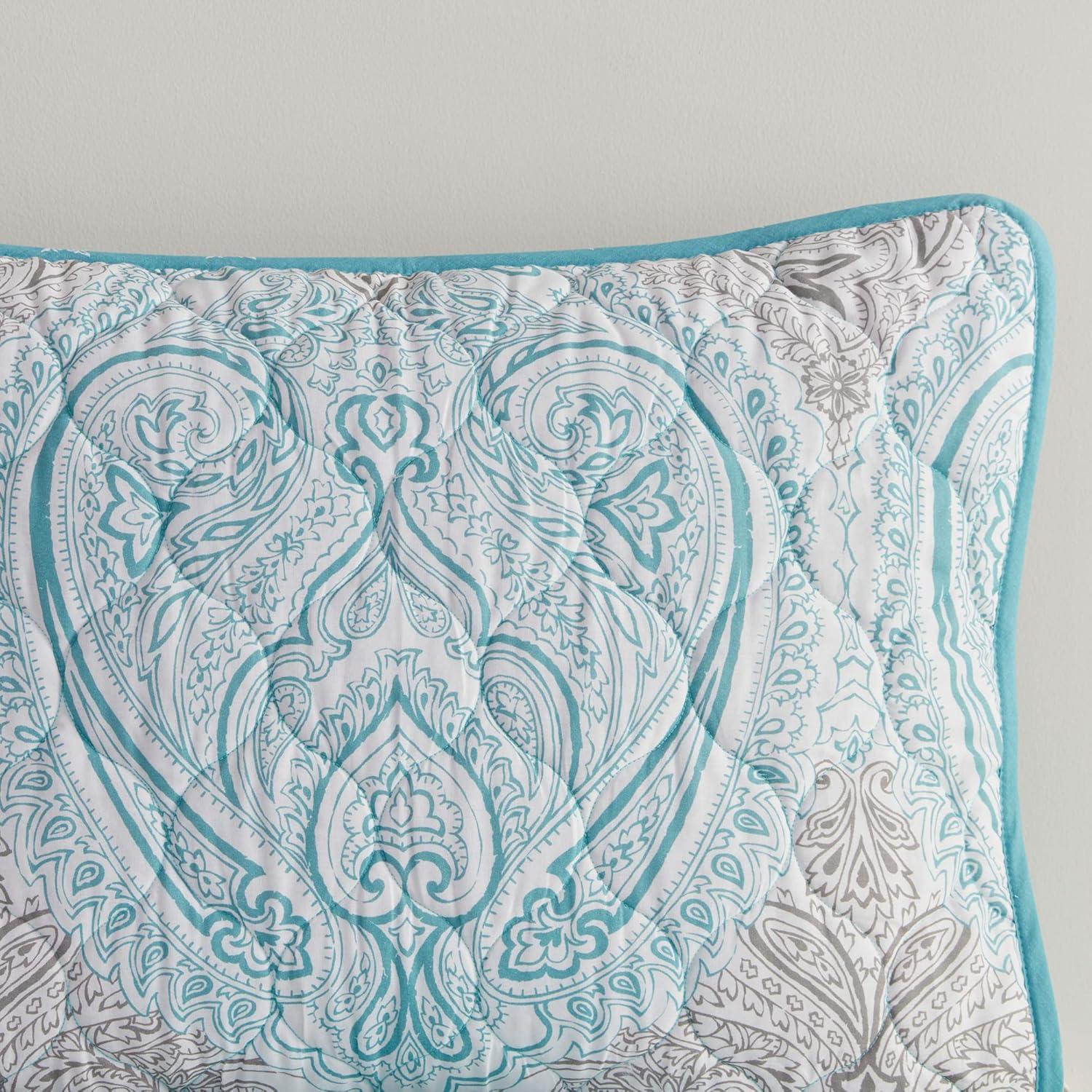 Madison Park Cardi Reversible Cotton Quilt Set - Paisley Design, Boho Reverse Summer Breathable Coverlet, Lightweight All Season Bedding Layer, Shams, Full/Queen(90"x90"), Teal 3 Piece