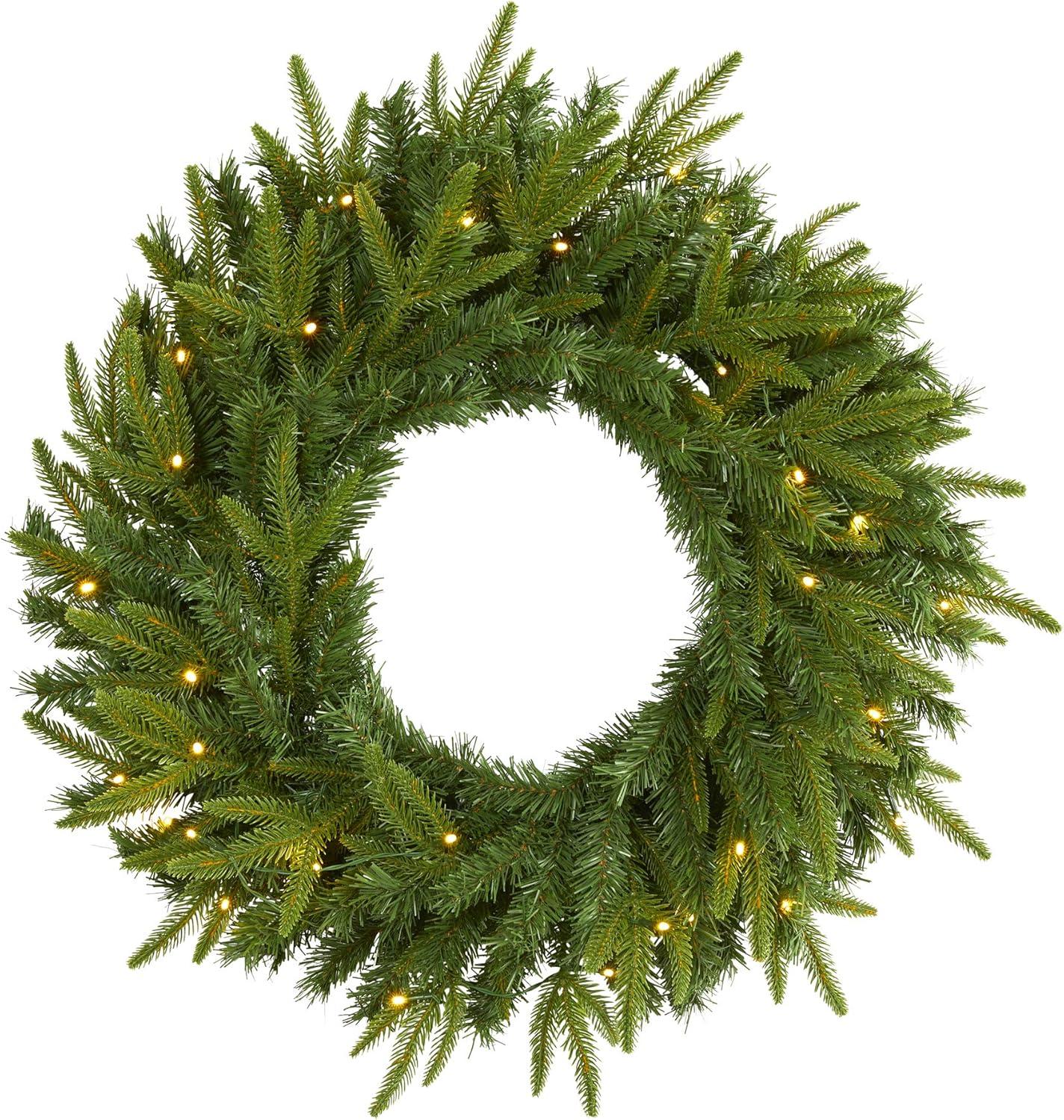 24" Green Pine Artificial Christmas Wreath with Warm LED Lights