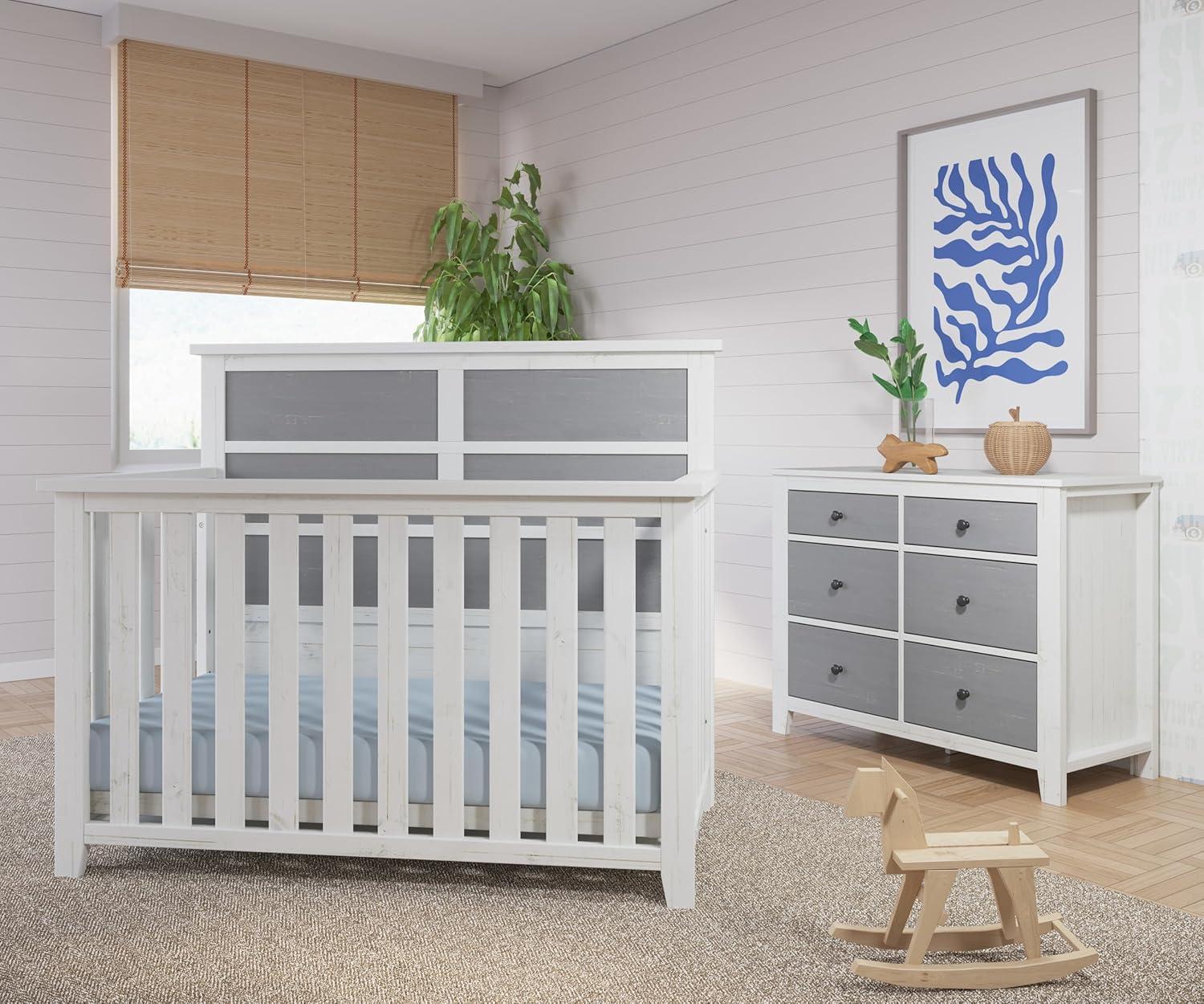 Child Craft Ocean Grove Crib and Dresser Nursery Set, 2-Piece, Includes 4-in-1 Convertible Crib and 6-Drawer Dresser, Grows with Your Baby (White/Gray)