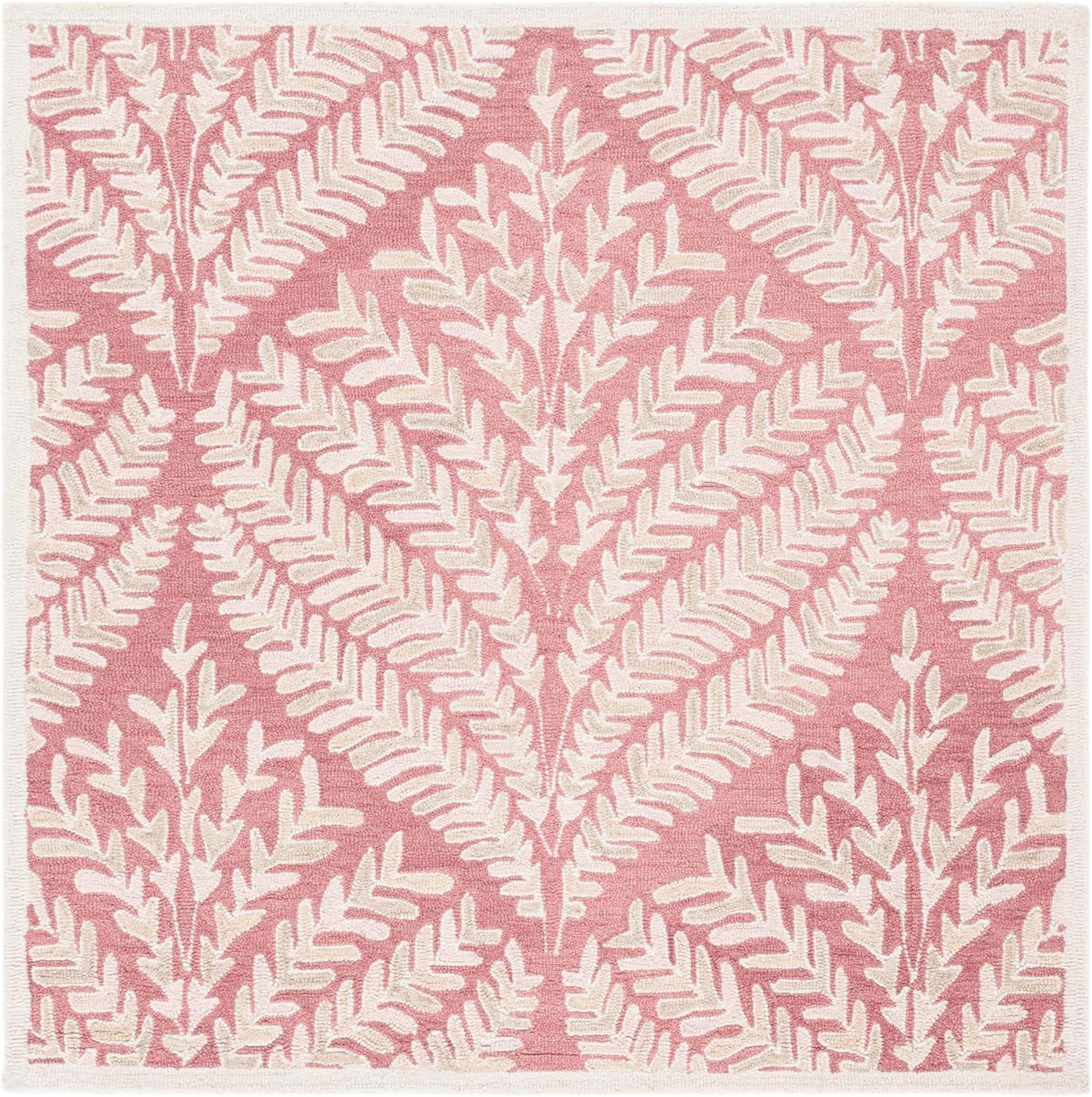SAFAVIEH Capri Proinsias Leaves Wool Area Rug, Pink/Ivory, 8' x 8' Square