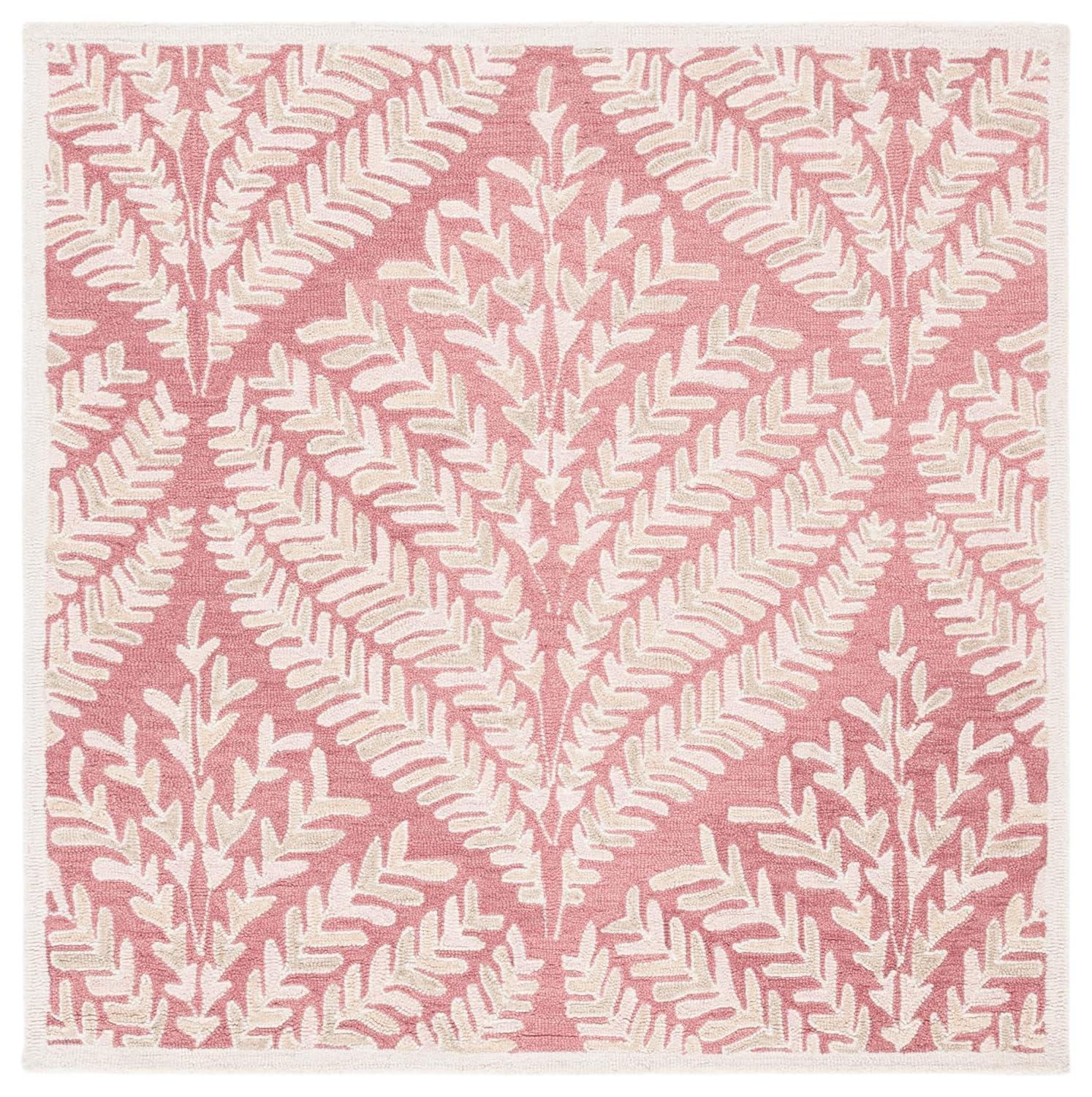 SAFAVIEH Capri Proinsias Leaves Wool Area Rug, Pink/Ivory, 8' x 8' Square