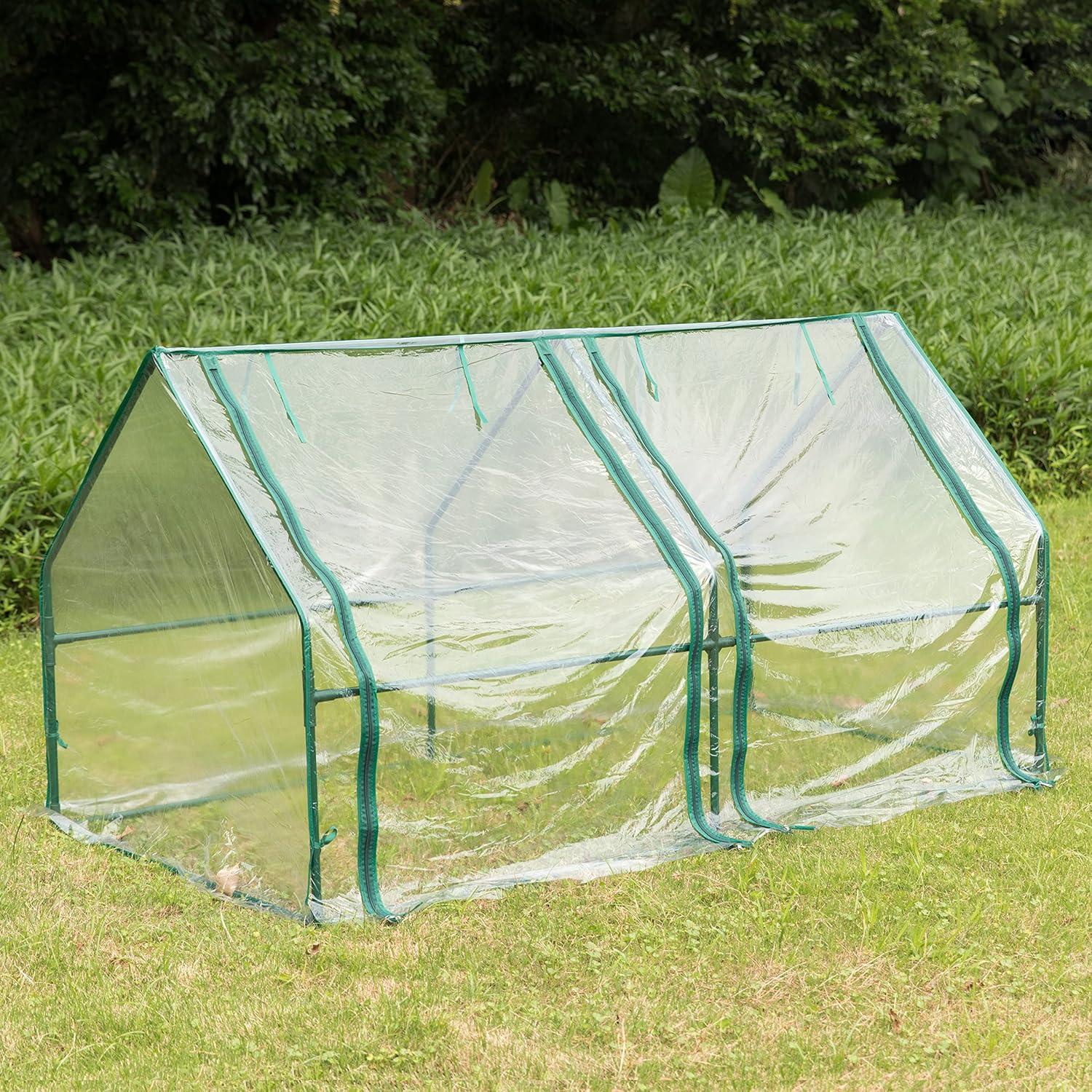 Gardenised Green Outdoor Waterproof Portable Plant Greenhouse with 2 Clear Zippered Windows, Medium
