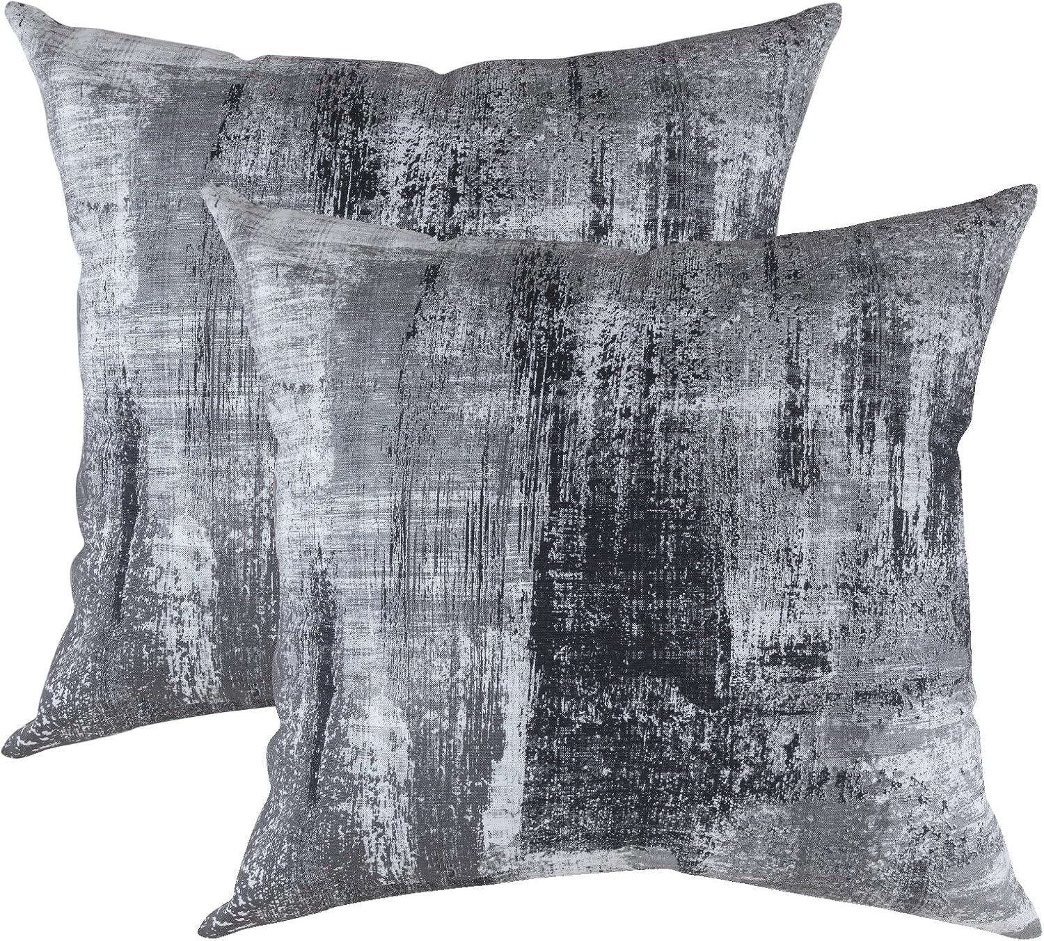 TreeWool (Pack of 2) Brush Art Accent Decorative Square Cotton Throw Pillow Covers (22 x 22 inches, Navy Blue)