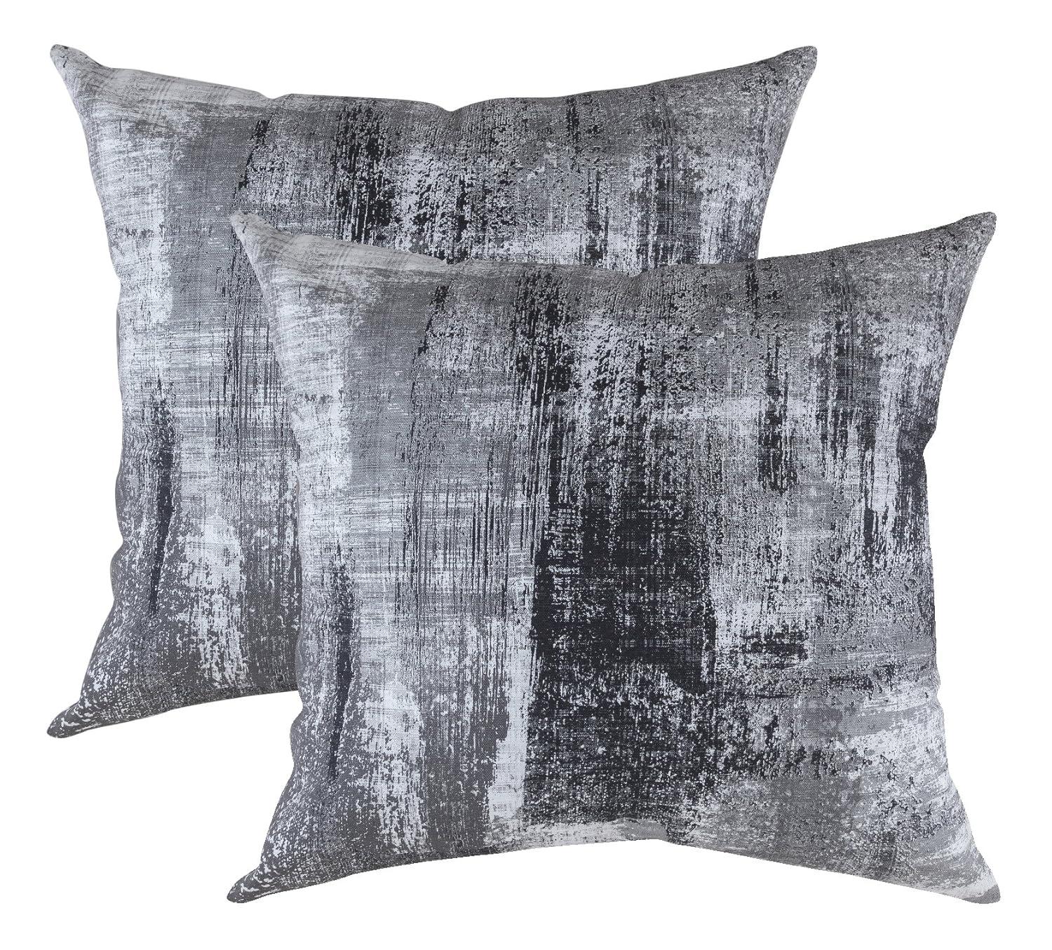 TreeWool (Pack of 2) Brush Art Accent Decorative Square Cotton Throw Pillow Covers (22 x 22 inches, Navy Blue)