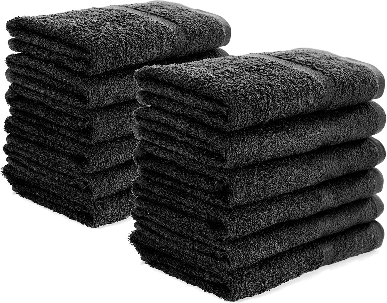 Bleach Proof Hand Towels Ringspun Cotton 16x27 - Ideal for Spa, Salons, Hospitality, Gym, Home Use - 12 Pcs - Black