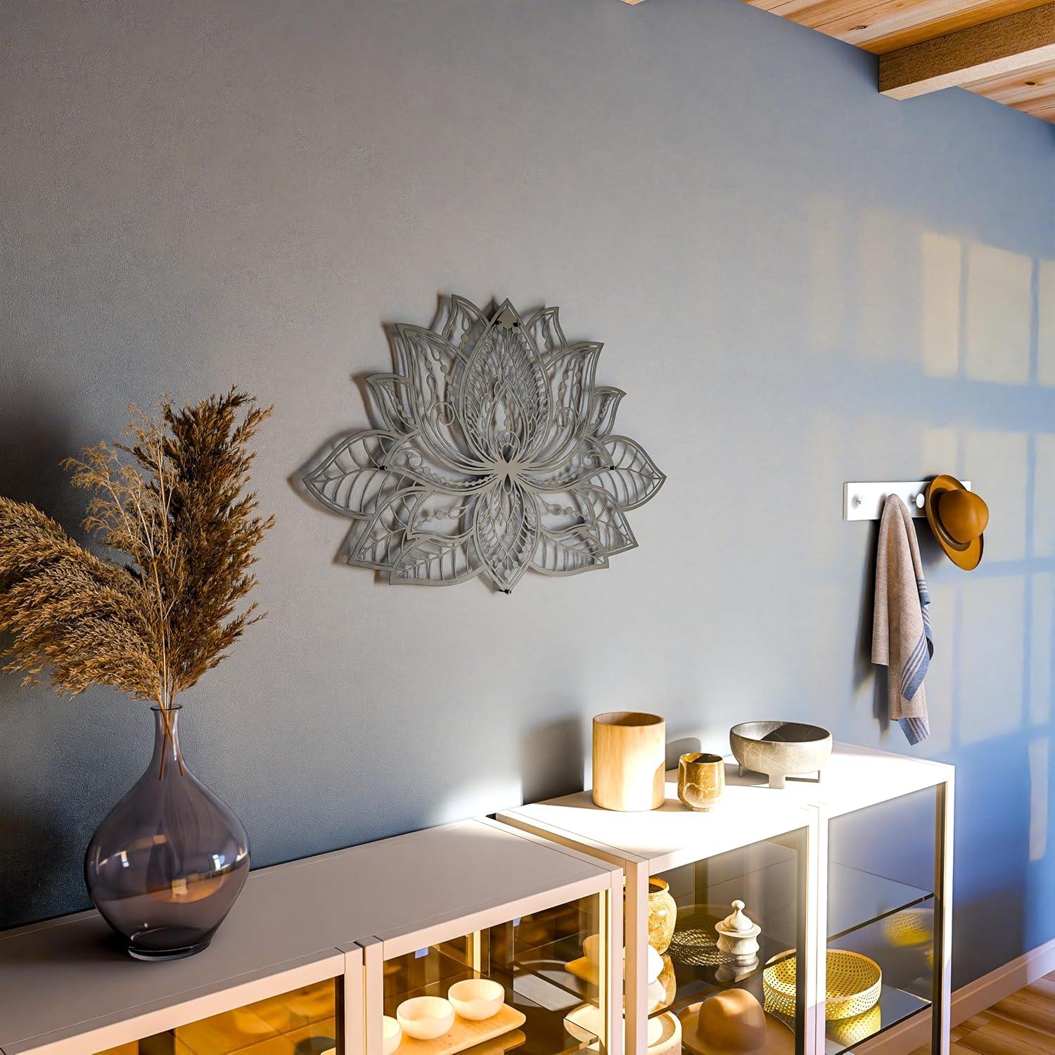 iwa concept Mandala Metal Wall Decor, Lotus Flower Meditation Room Decor, Minimalist Zen Garden Bohemian Gift for New Year (26.3" x 17" | 67 x 43 cm, Black)
