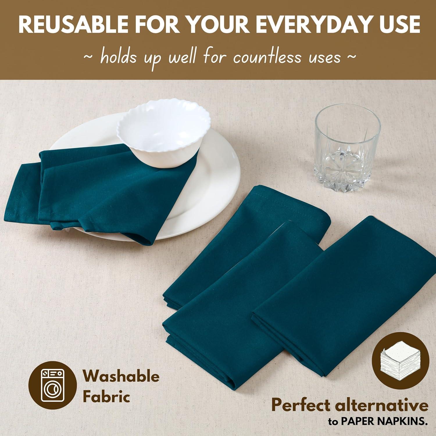 Native Fab Table Dinner Napkin Set of 12, Soft Cotton Reusable Fabric Cloth Napkins, 17x17 inches - Teal Green