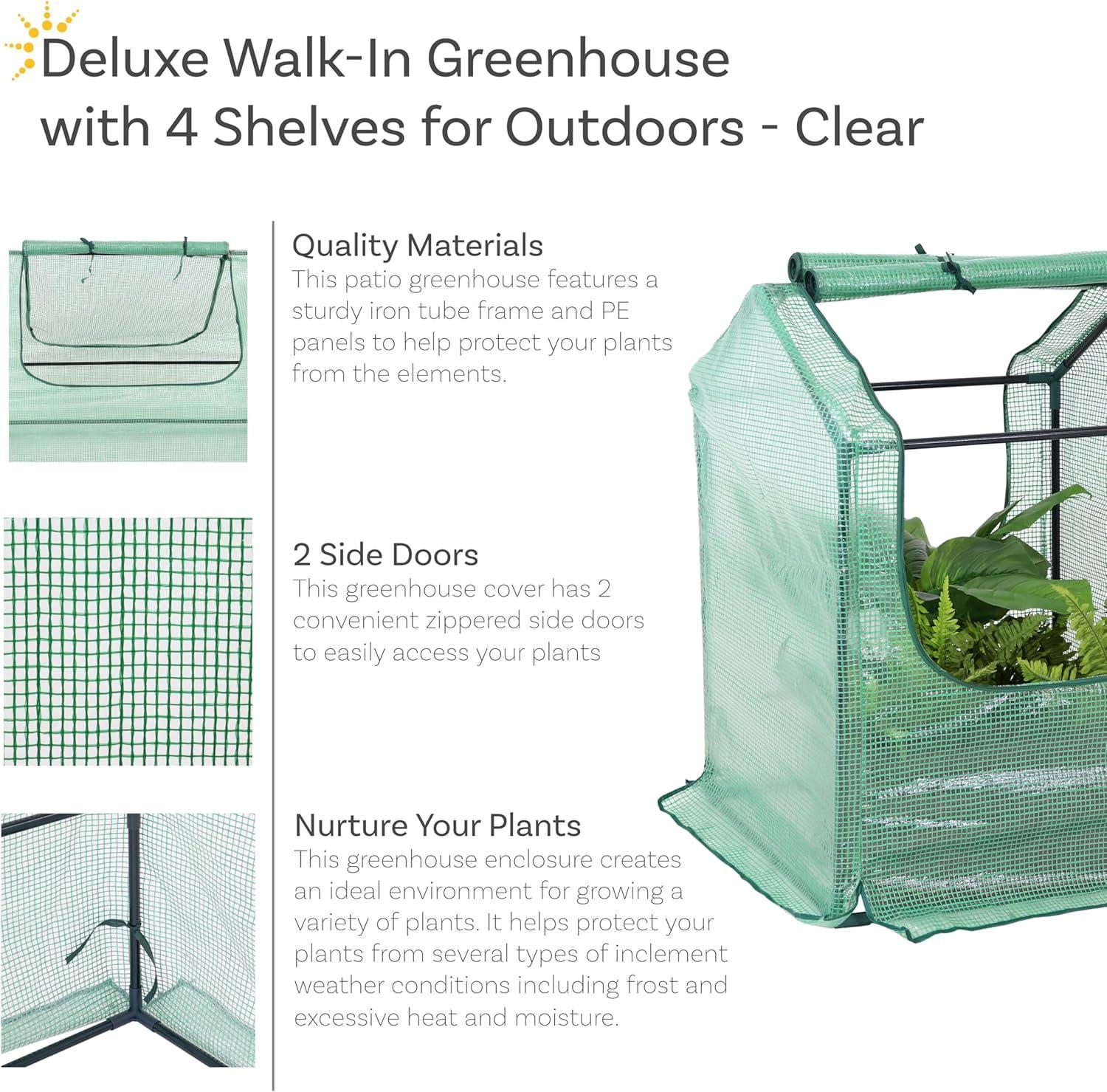 Sunnydaze Mini Greenhouse with 2 Zippered Side Doors - 2' x 2' - Green