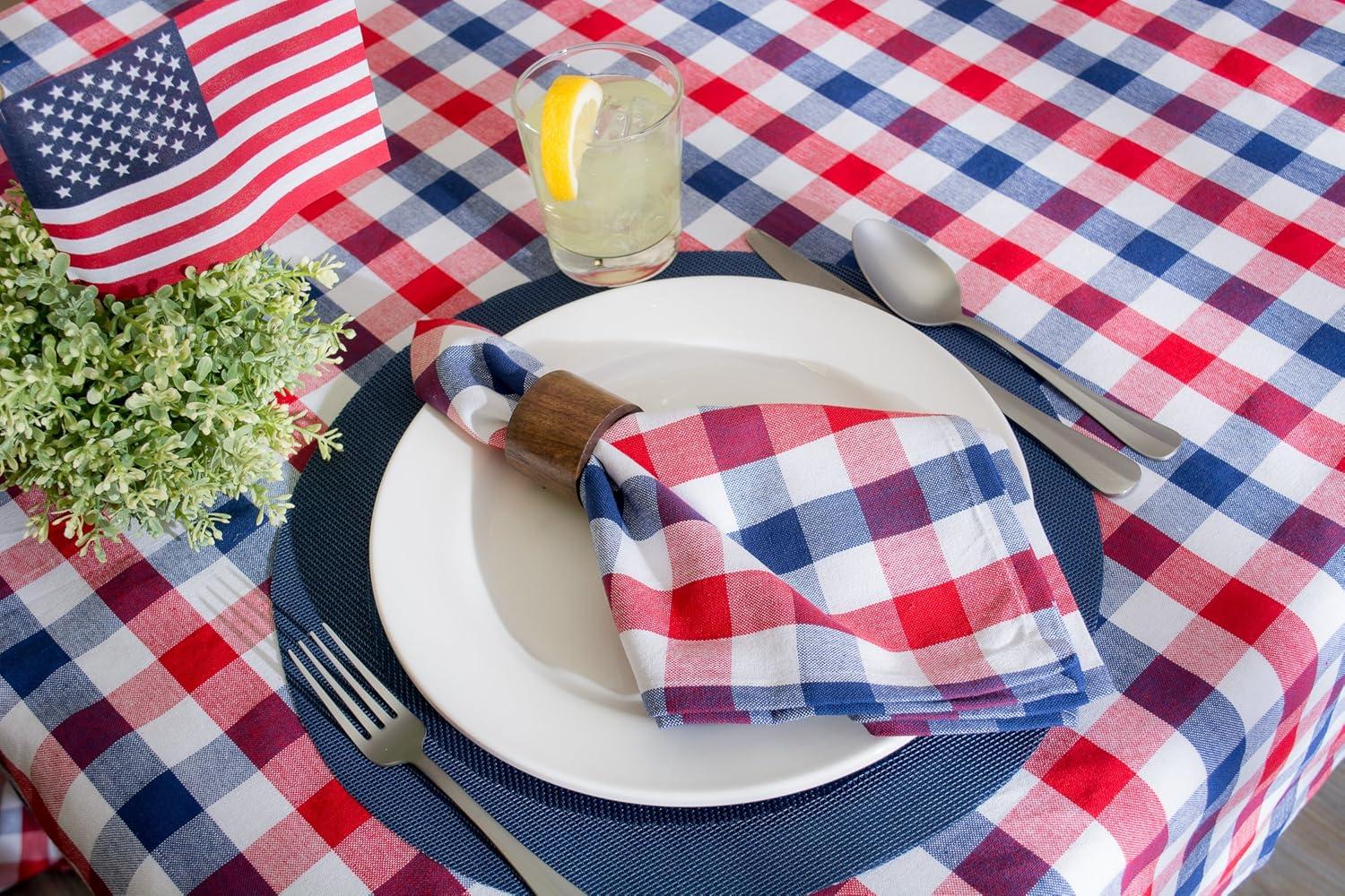 Patriotic Red and Blue Check 70" Round Cotton Tablecloth