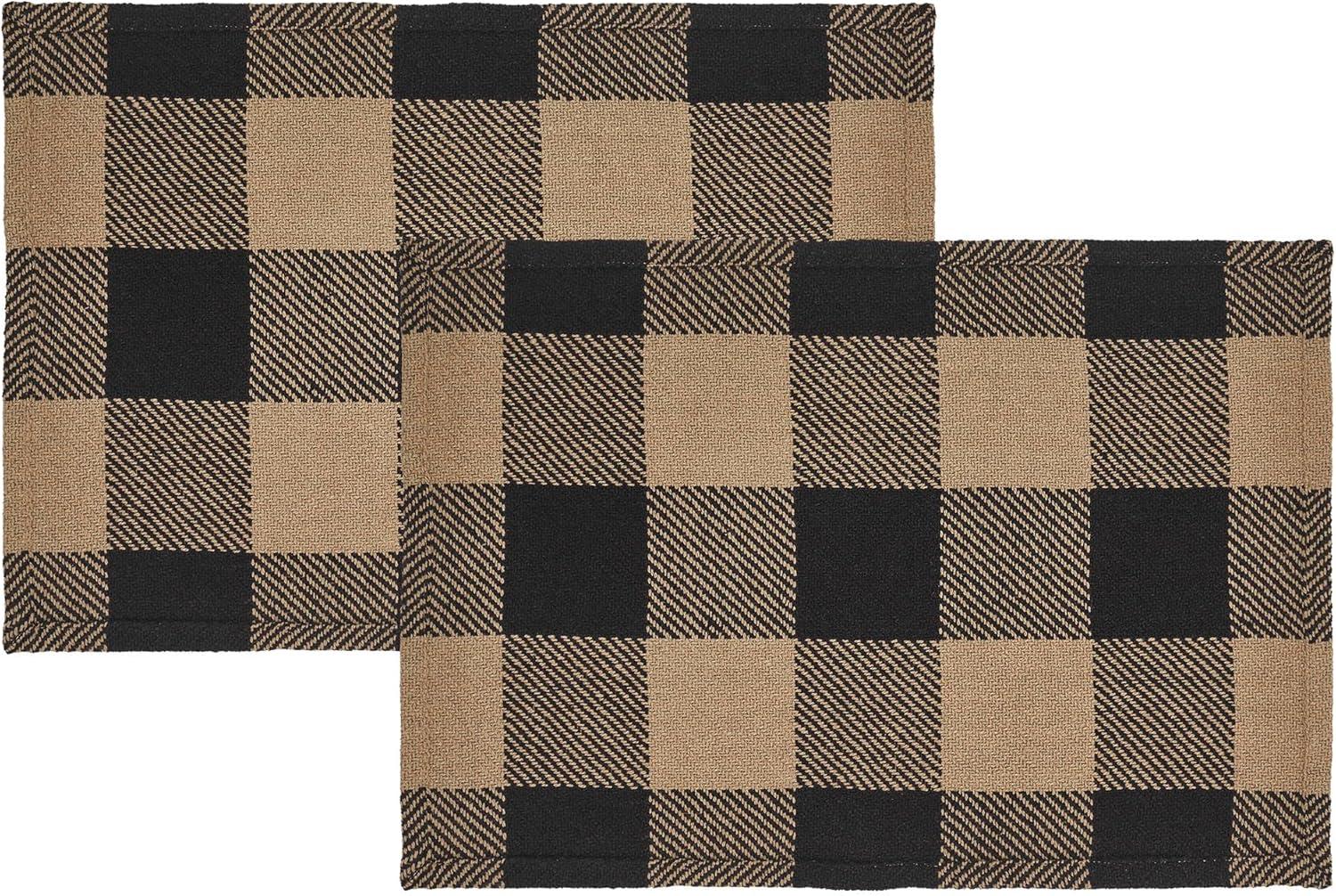 VHC Brands Placemat 13x19 Set of 2, Cotton Dining Room, Kitchen Placemat, Dining Table Placemats, Place Mat, Black Check Collection, Rectangle 13x19, Country Black