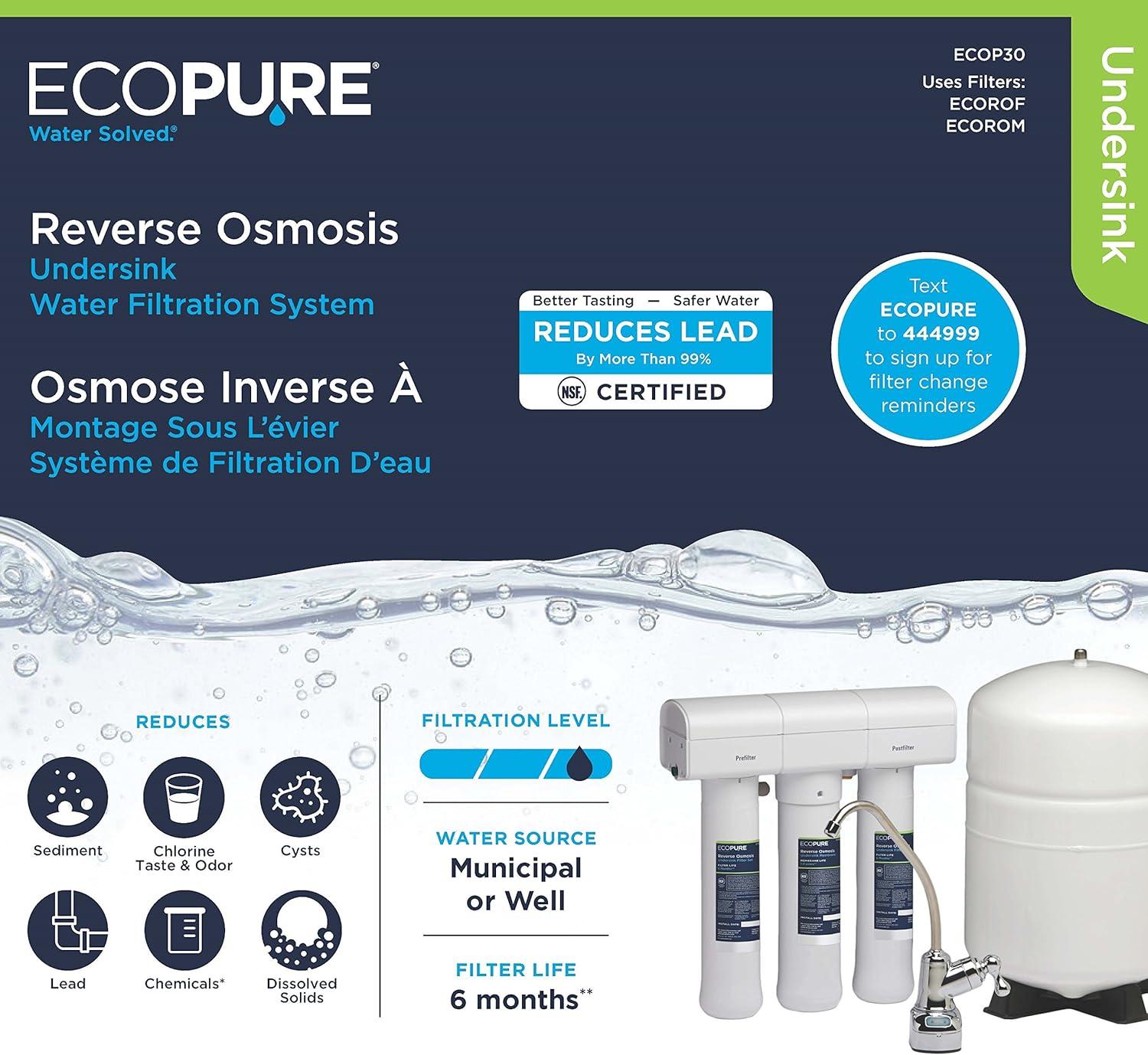 EcoPure White Under Sink Reverse Osmosis Water Filter System