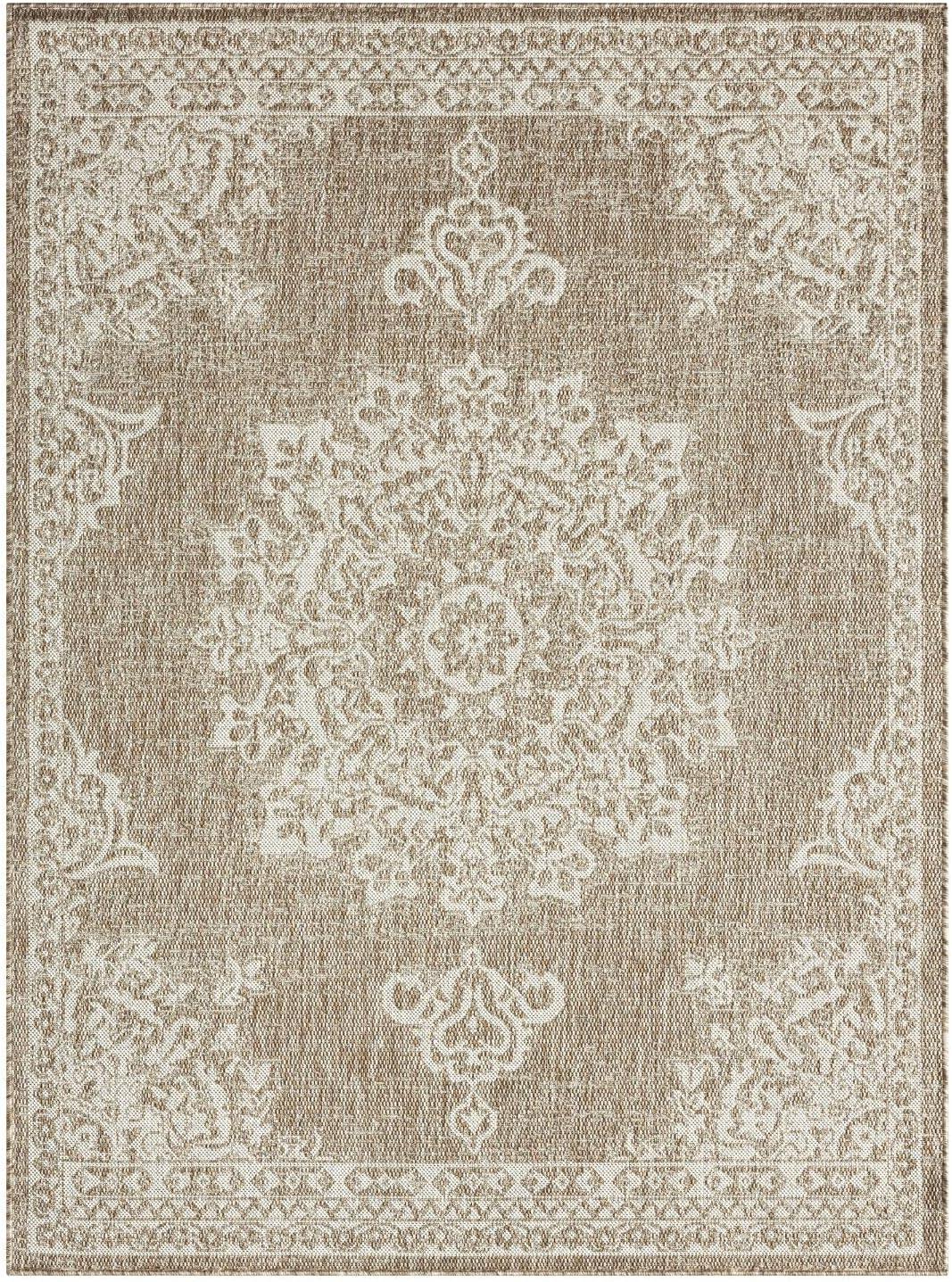 Nicole Miller New York Patio Country Azalea Medallion Indoor/Outdoor Area Rug, Taupe/Ivory