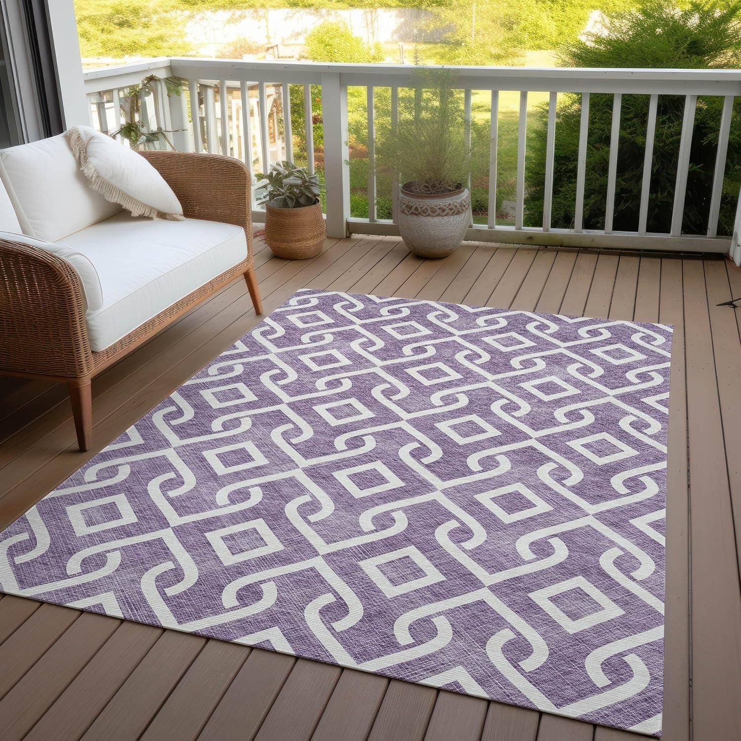 Purple Geometric Machine Washable Rectangular Area Rug