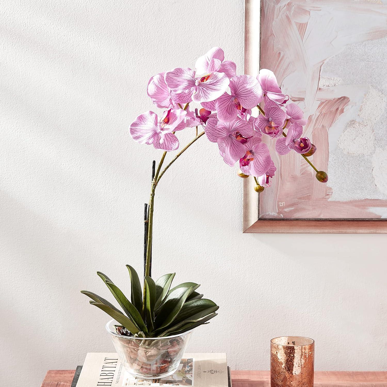 Nearly Natural Phalaenopsis with Glass Vase Silk Flower Arrangement