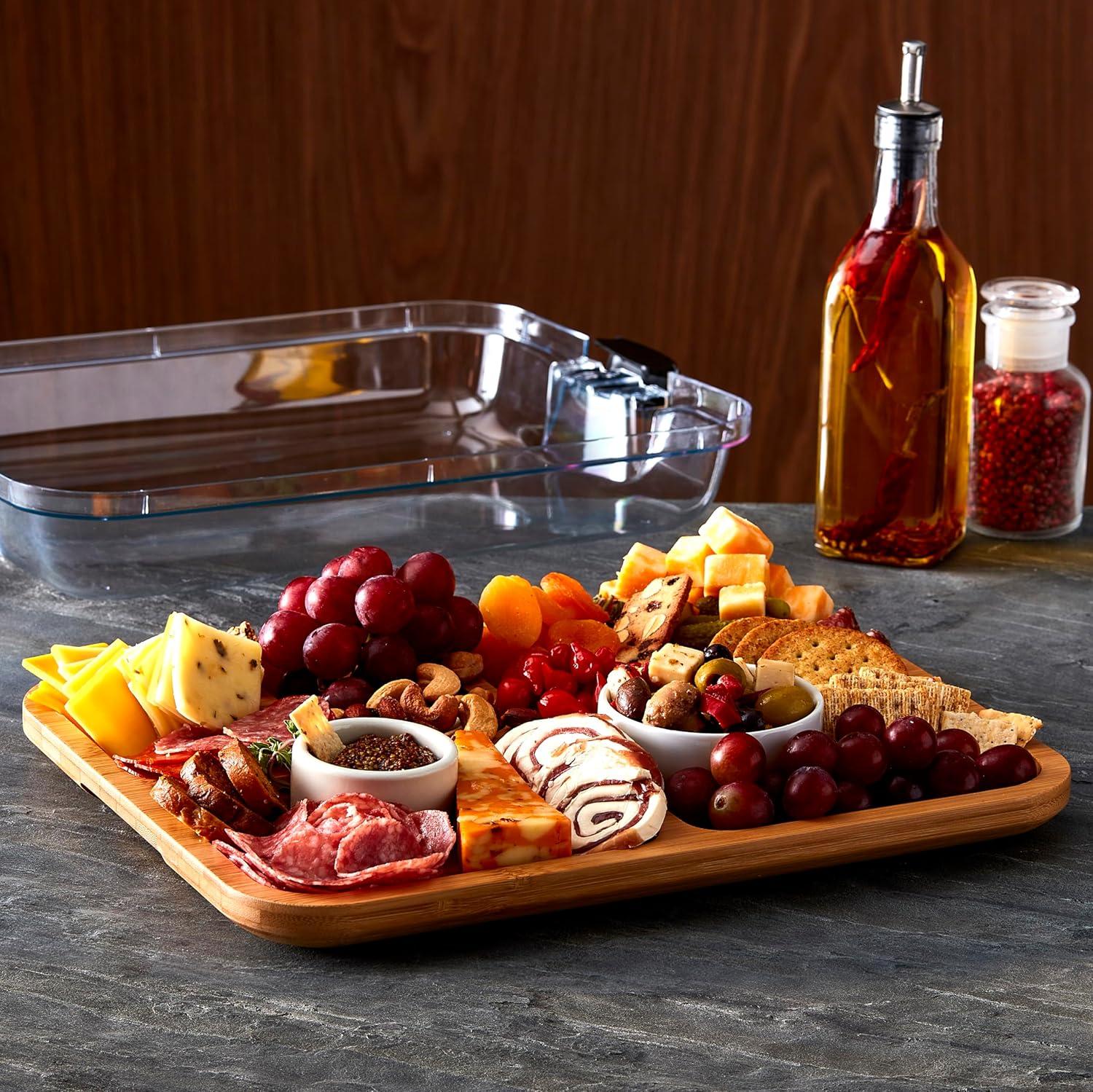 Bamboo Rectangular Cutting Board with Clear Locking Lid