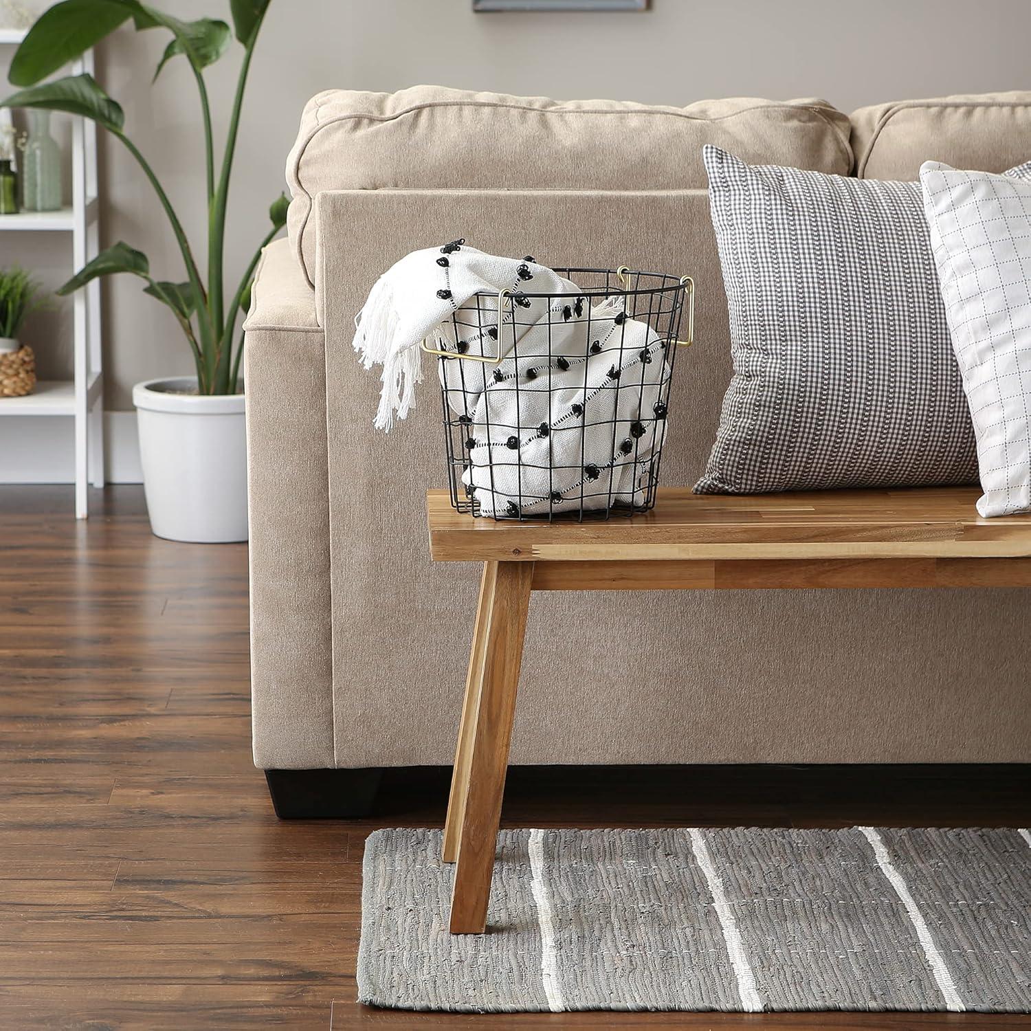 DII Metal Wire Mesh Stackable Utility Storage Bin, Small Rectangle, 13x6x7", Black/Gold