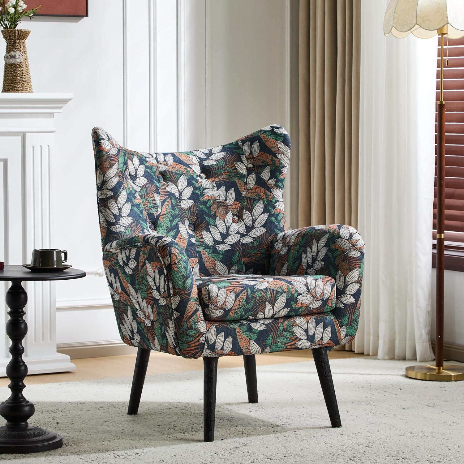 Christopher Knight Home Faschia Mid Century Modern Accent Chair, Fabric Living Room Lounge Chair, Home Office Upholstered Single Sofa, Comfy Reading Chair for Bed Room, Multicolor Floral Print