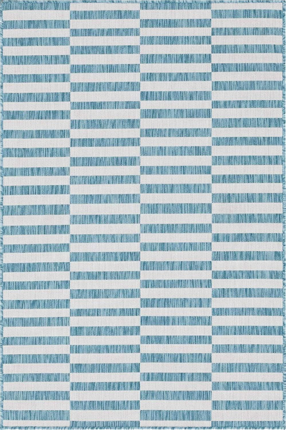 Unique Loom 4' 1 x 6' 1 Rectangle Indoor/Outdoor Striped Light Aqua Area Rug
