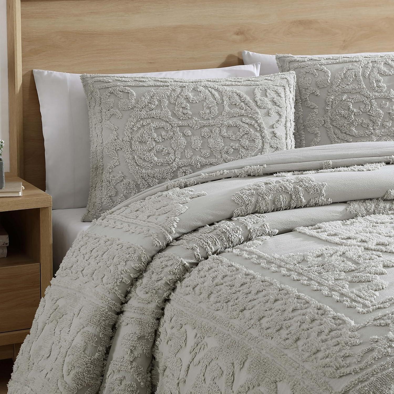Gray King Microfiber Chenille Comforter Set with Medallion Design