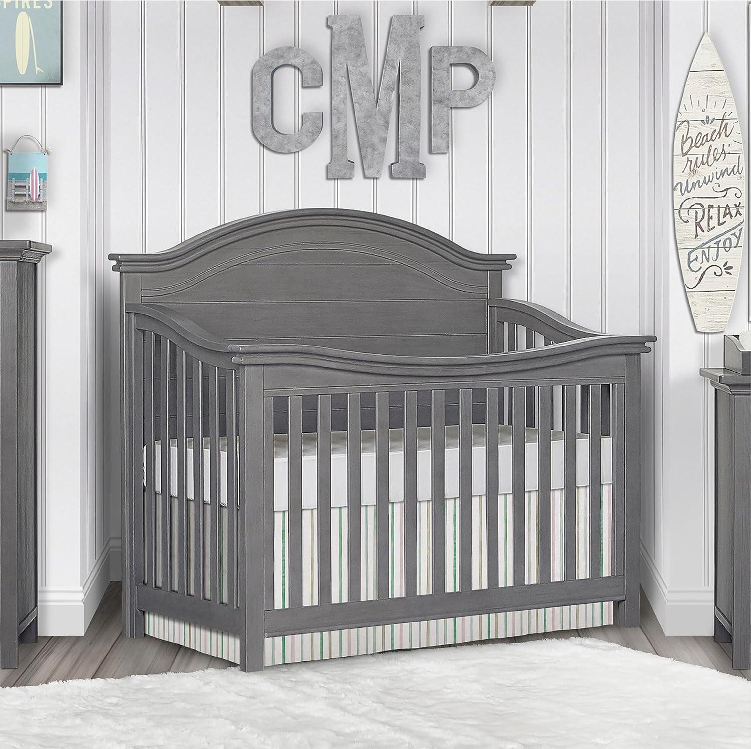 Evolur Belmar Curve 5-in-1 Convertible Crib in Rustic Grey, Greenguard Gold Certified