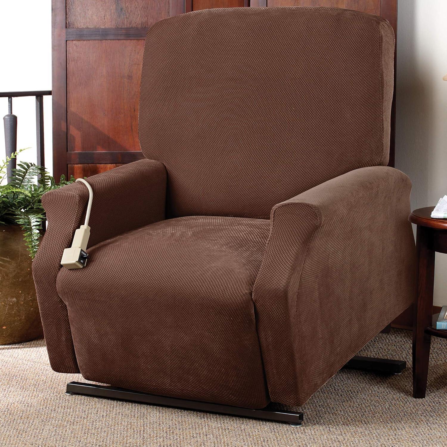 SureFit  Stretch Pique Oversized Ottoman Slipcover Navy